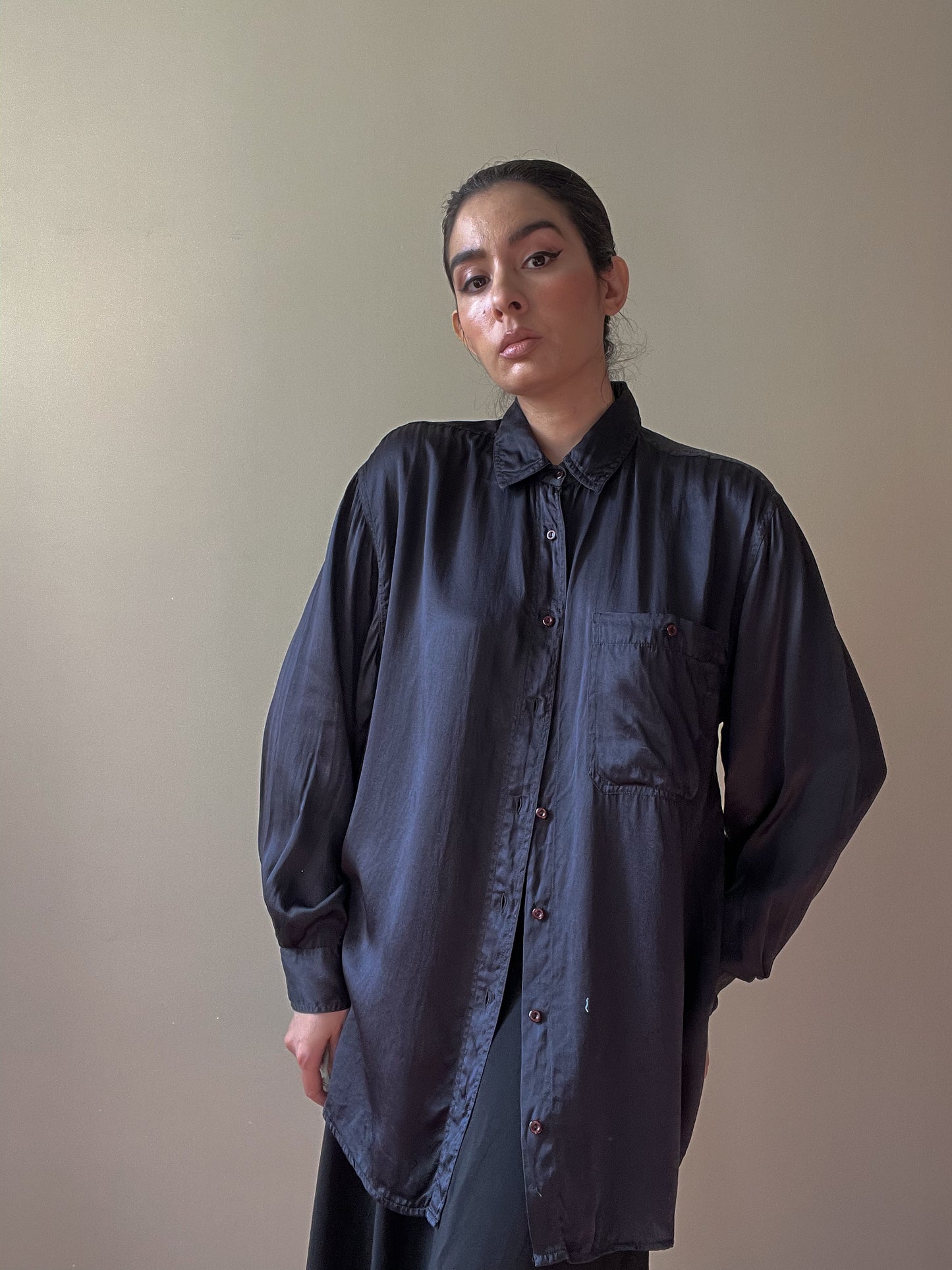Vintage Black Silk Satin Shirt