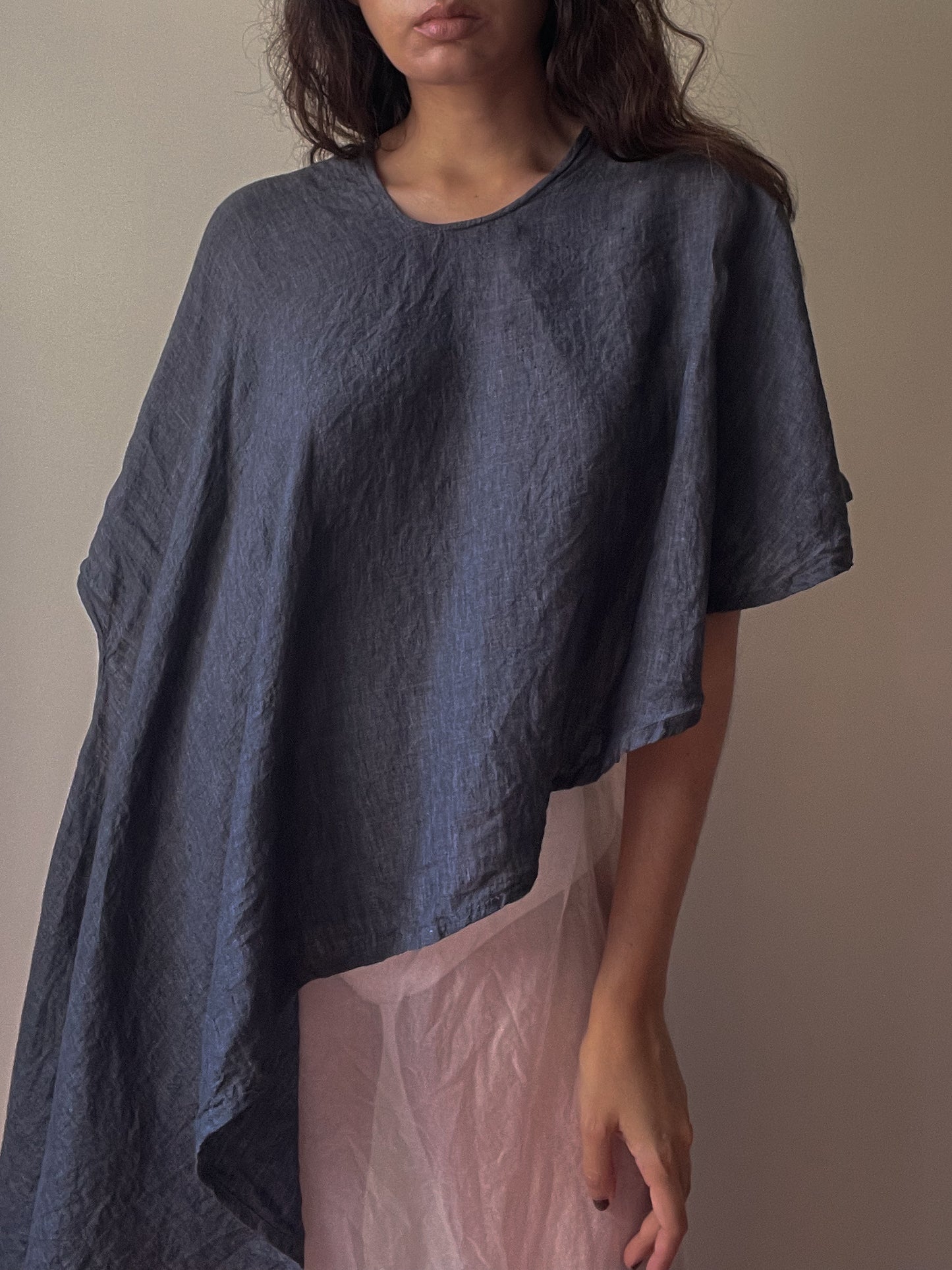 Vintage Designer Vuokko Grey Linen Asymmetrical Cape Top