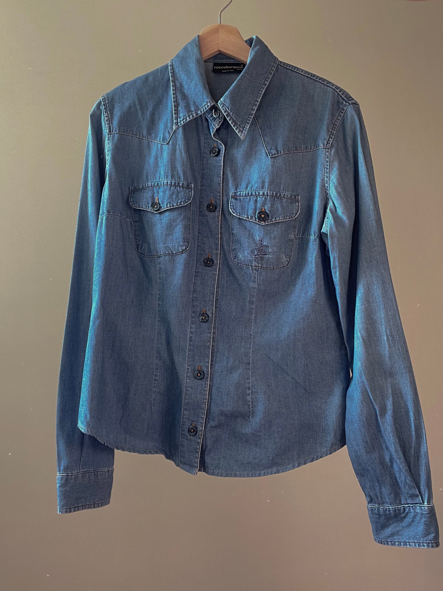 Vintage Designer Rocco Barocco J Western Blue Denim Shirt