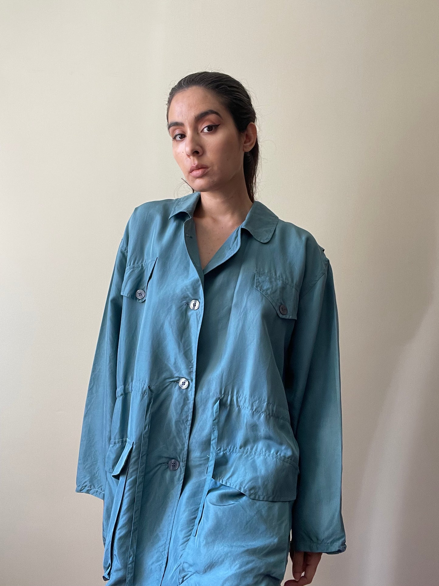 Vintage Fantastic Girl Blue Silk Windbreaker Jacket