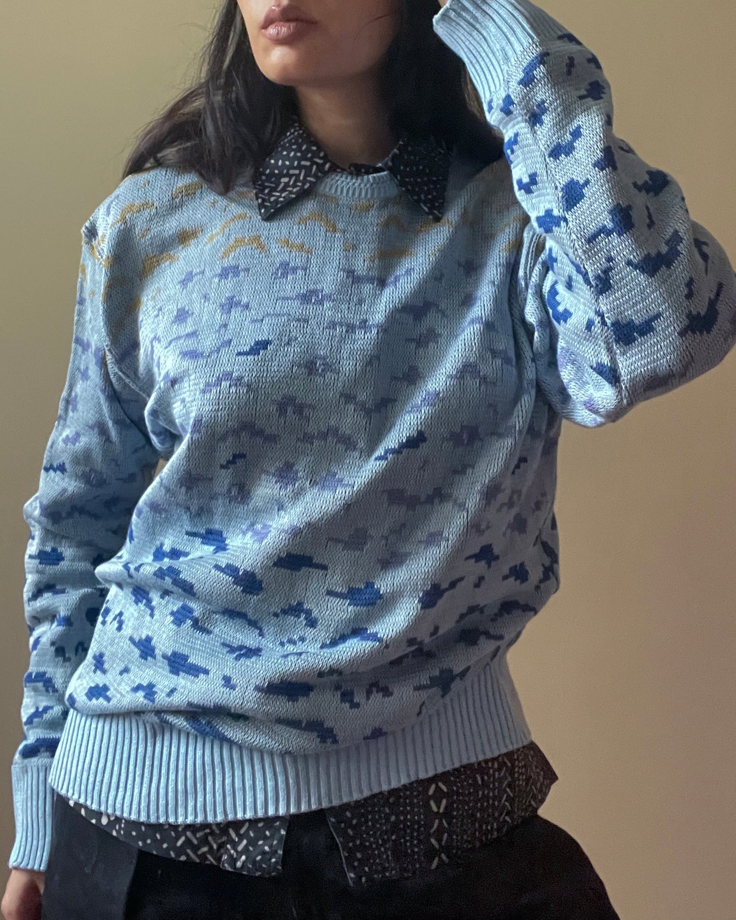 Vintage Designer Laura Biagiotti Blue Cotton Knit Sweater