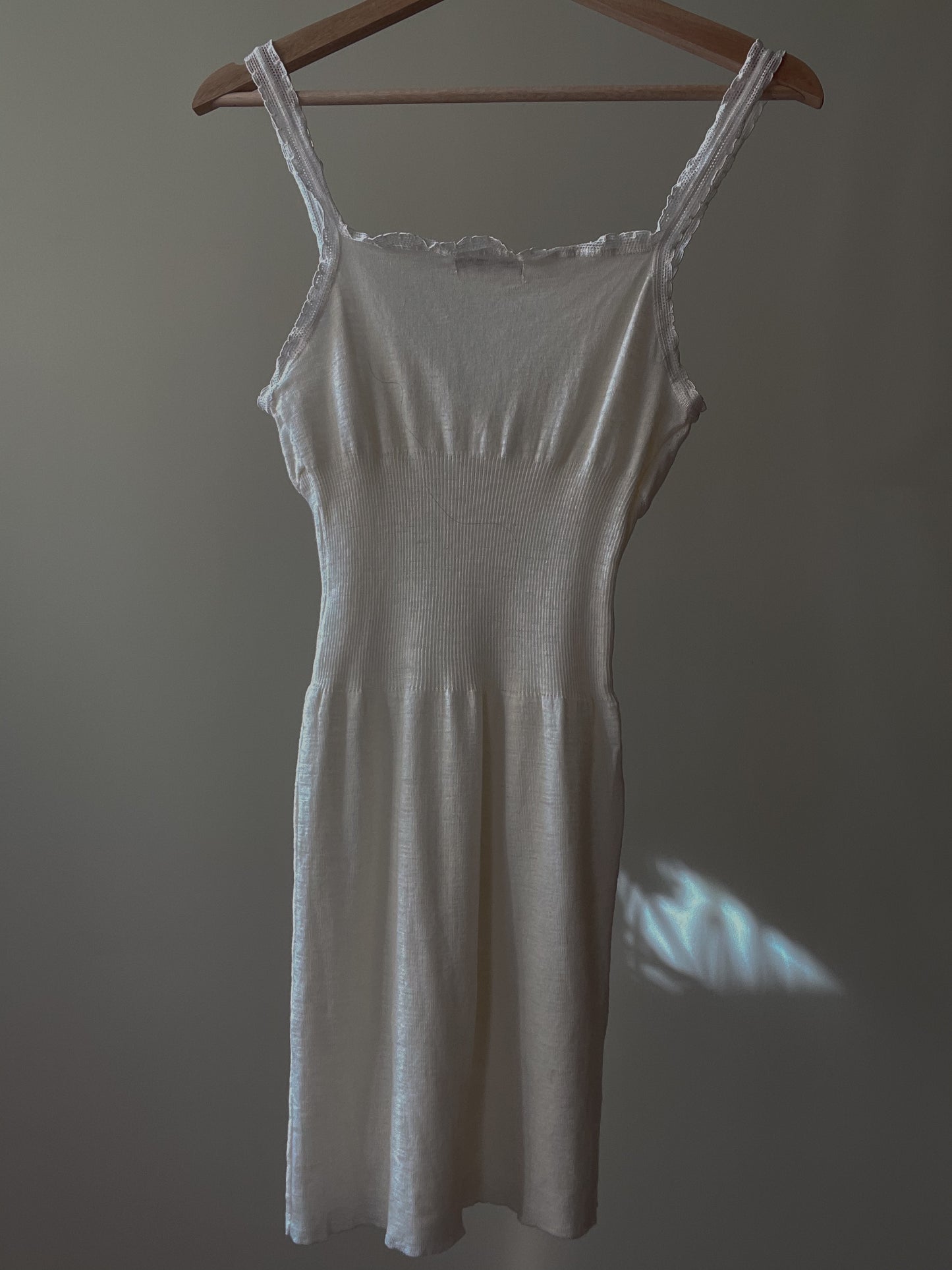 Vintage Cream Wool Pointelle Knit Tank Top