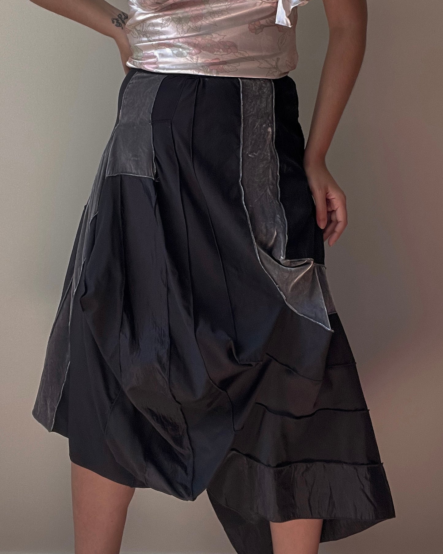 Vintage Designer Marithé + François Girbaud Black Wool Panel Skirt