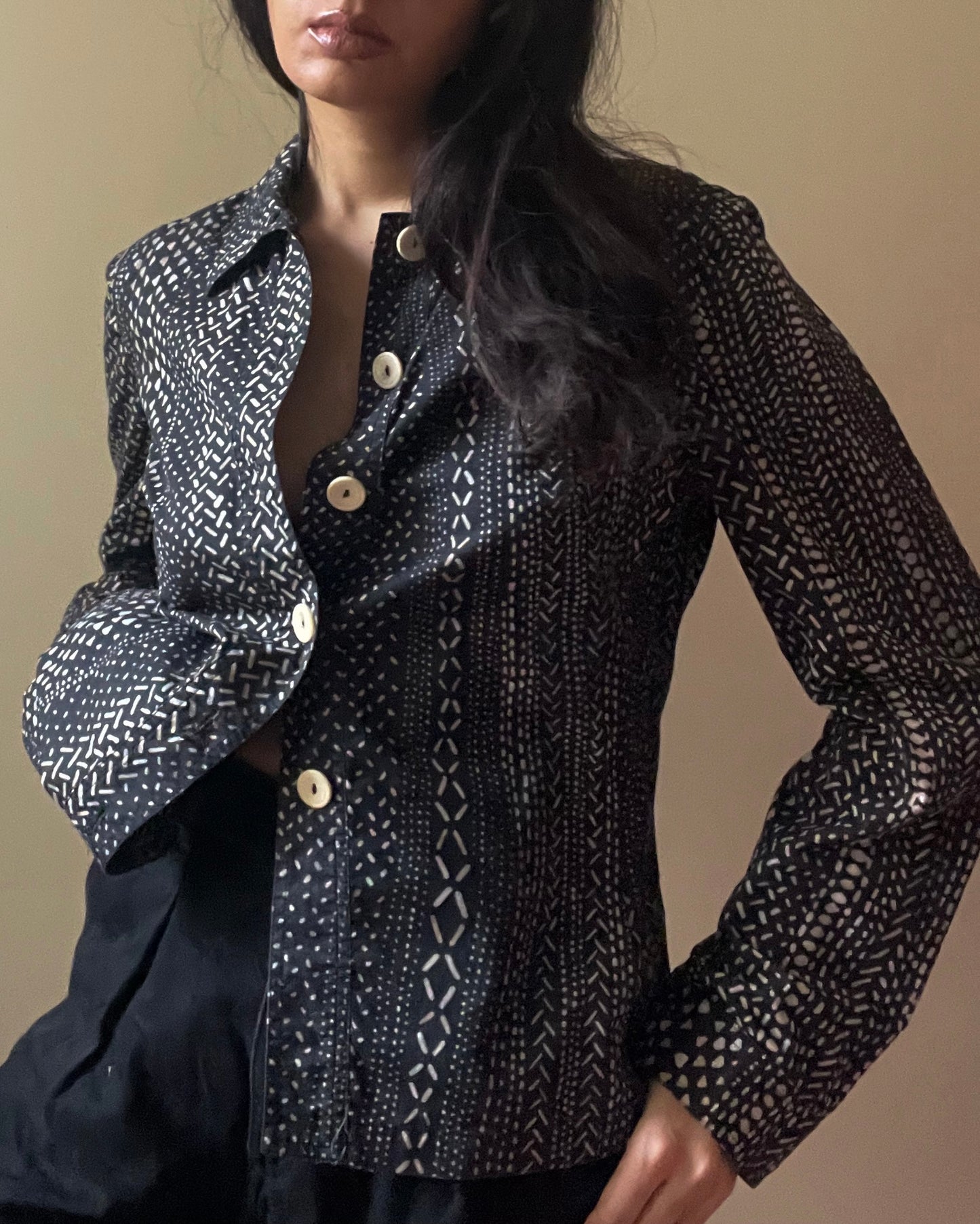 Vintage Designer Marella Printed Blouse With Oversized Buttons
