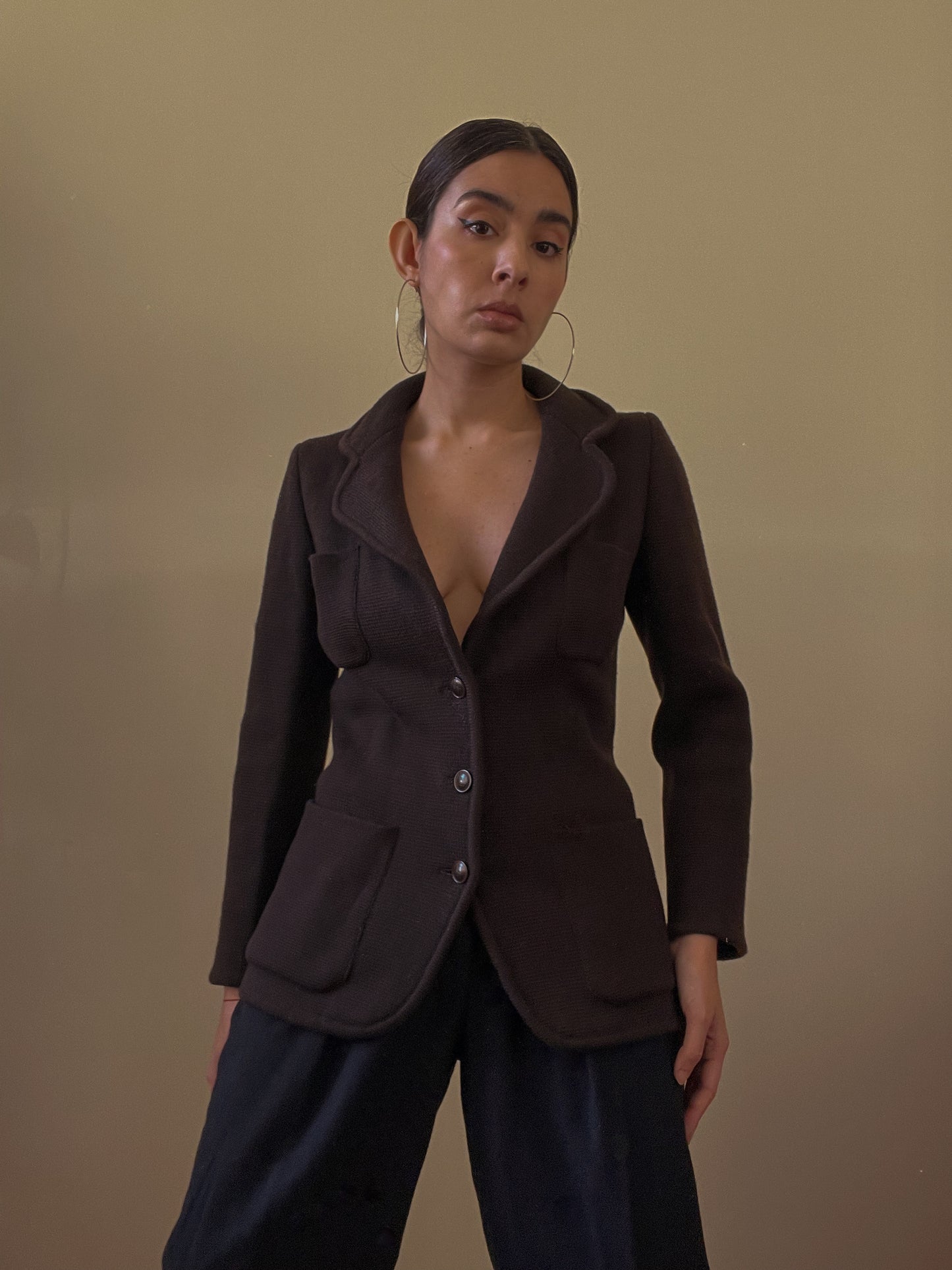 Vintage Designer Yves Saint Laurent Brown Knit Blazer