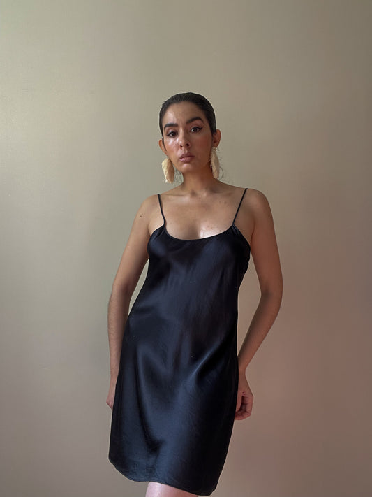 Vintage Black Silk Slip Dress