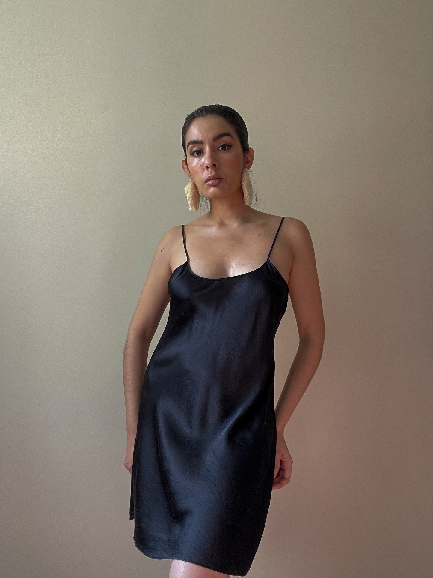 Vintage Black Silk Slip Dress