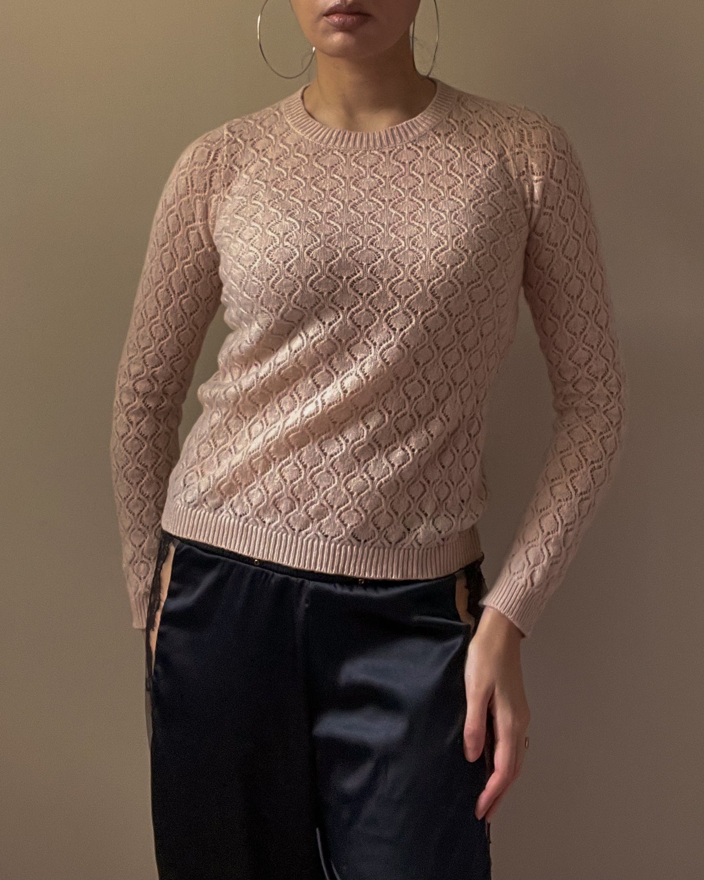 woman wearing marc jacobs womens cashmere knit sweater