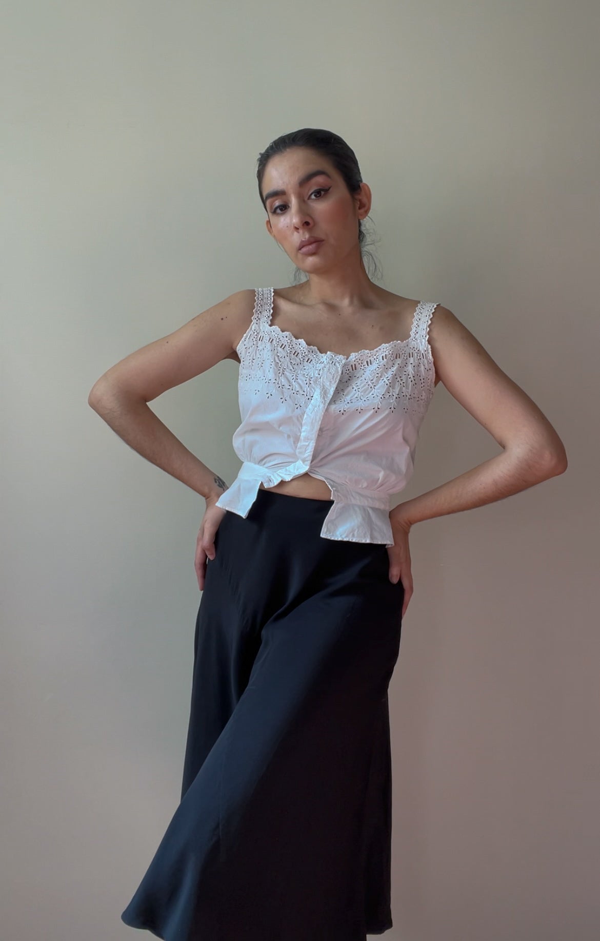 Antique White Cotton Embroidered Tank Top