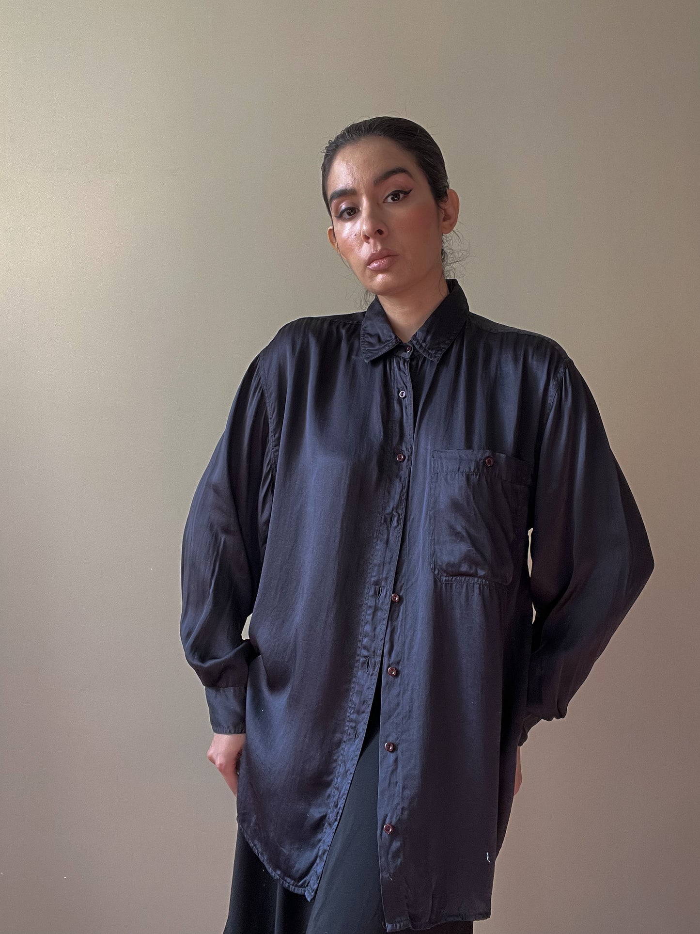 Vintage Black Silk Satin Shirt