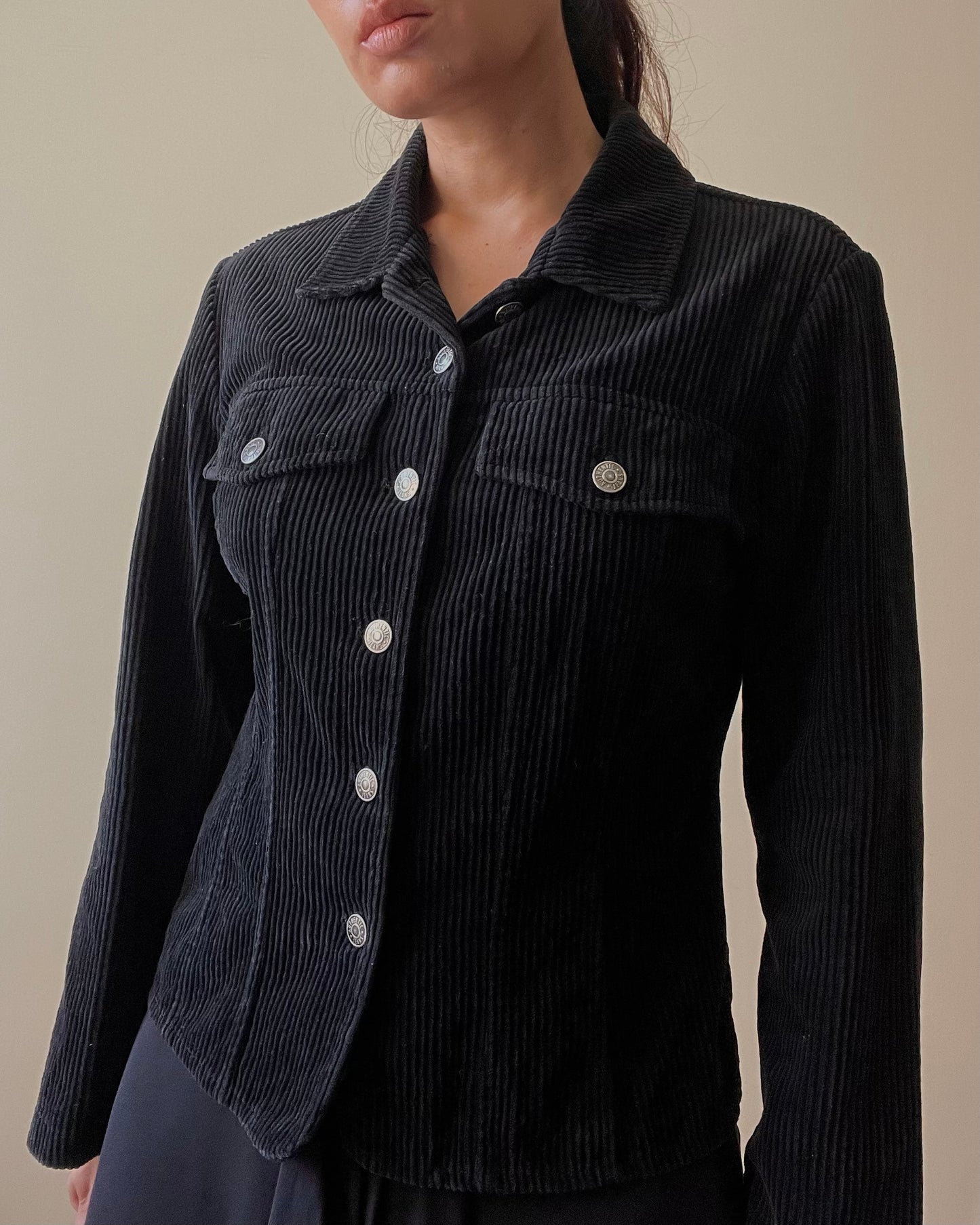 Vintage Black Cotton Corduroy Boxy Jacket