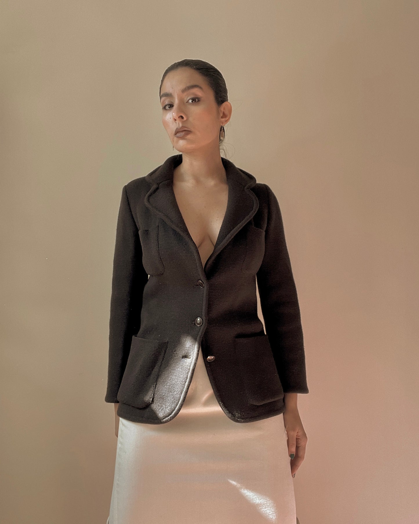 Vintage Designer Yves Saint Laurent Brown Knit Blazer