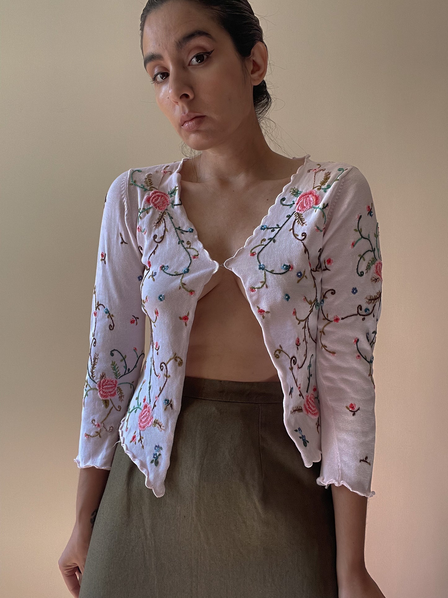 Vintage Designer Philosophy By Alberta Ferretti Embroidered Pink Cardigan