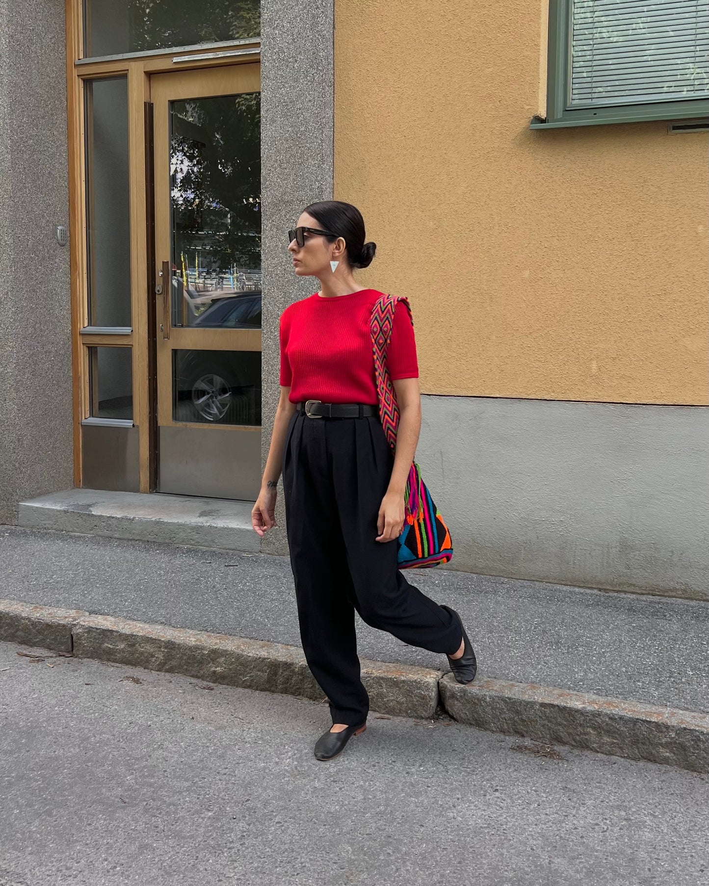 Vintage French Mesh Red Knit Cotton Top