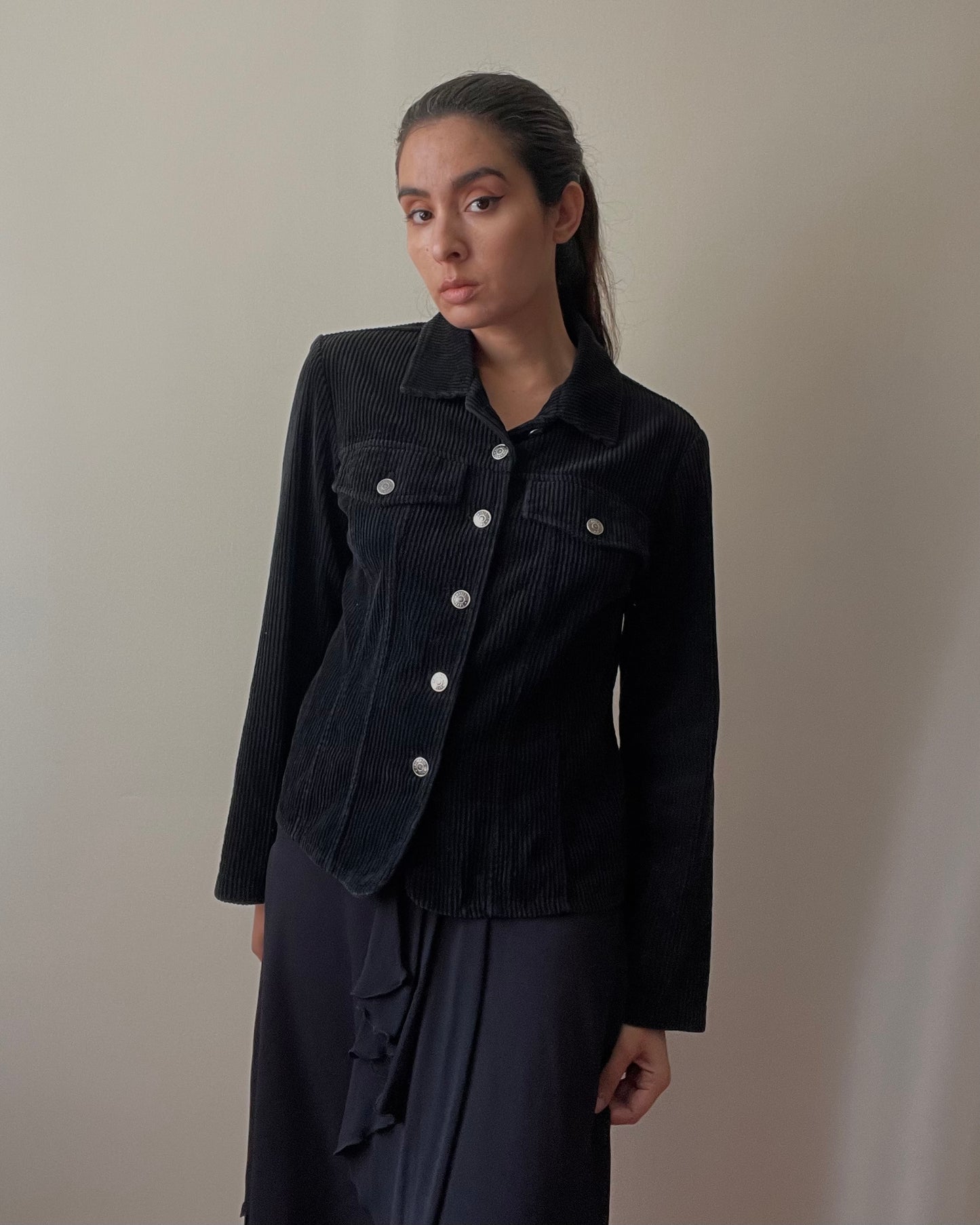 Vintage Black Cotton Corduroy Boxy Jacket