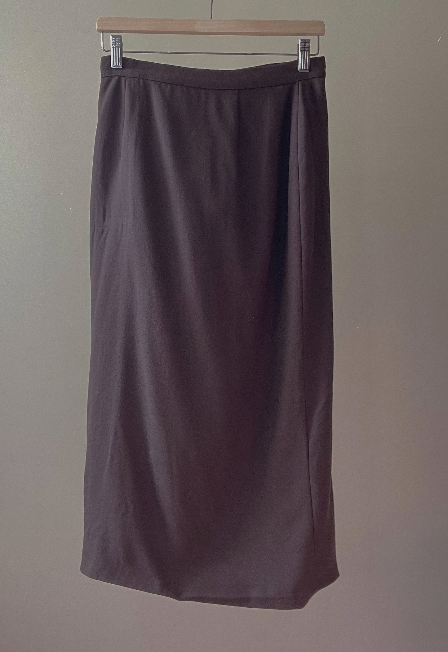 Vintage Chocolate Wool Pencil Skirt With Gold Metal Buttons