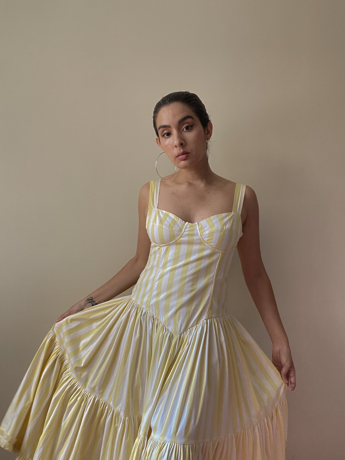 Vintage Butter Yellow Stripe Midsummer Cotton Dress