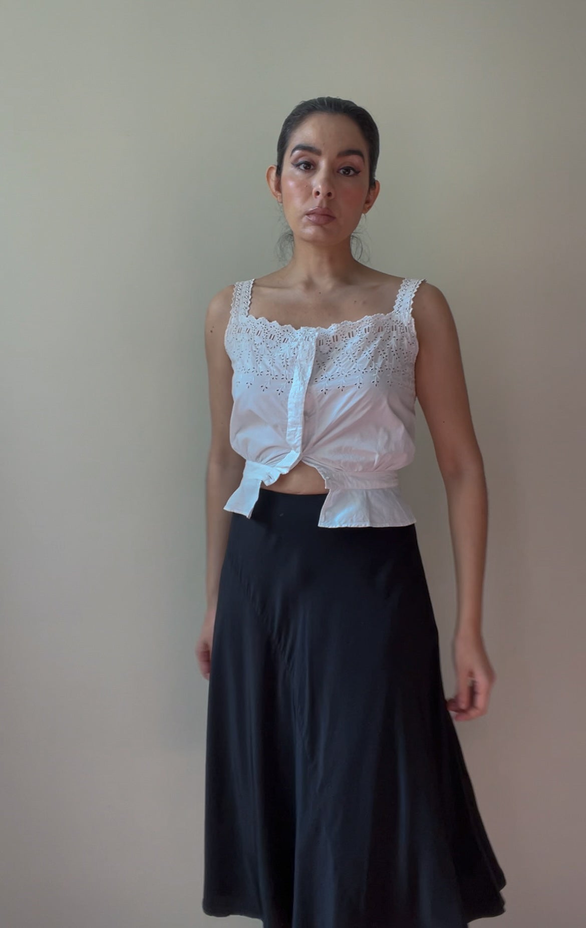 Antique White Cotton Embroidered Tank Top