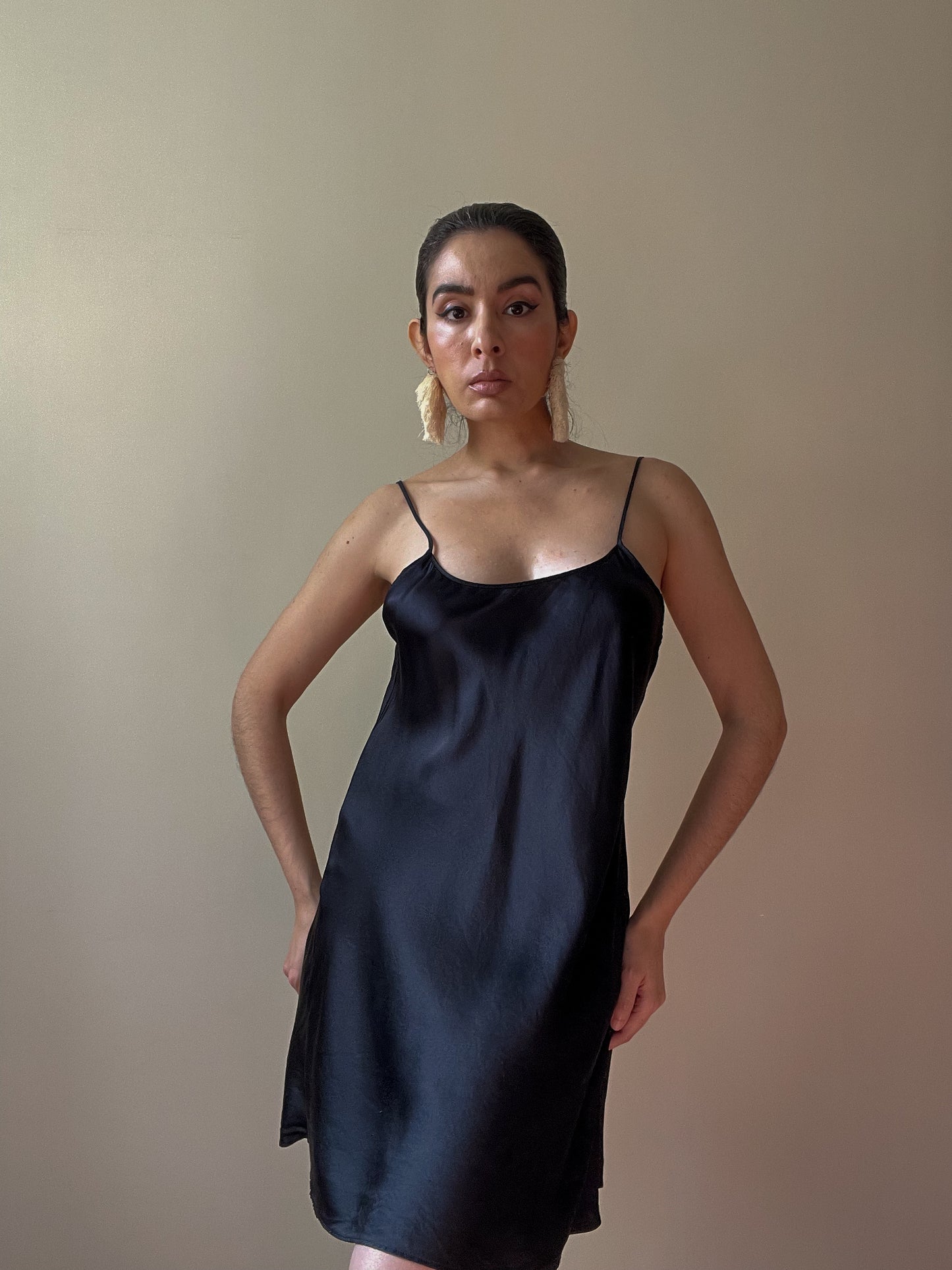 Vintage Black Silk Slip Dress