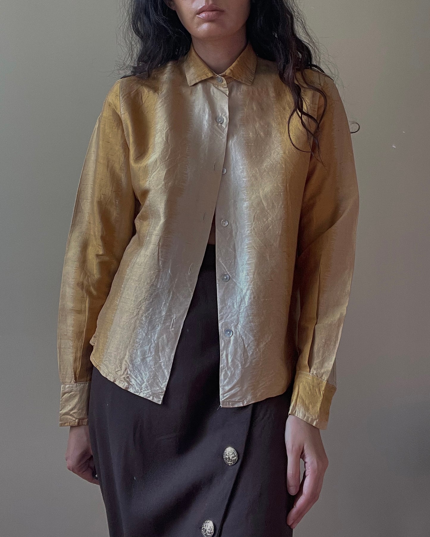Vintage Gold Gradient Silk Shirt