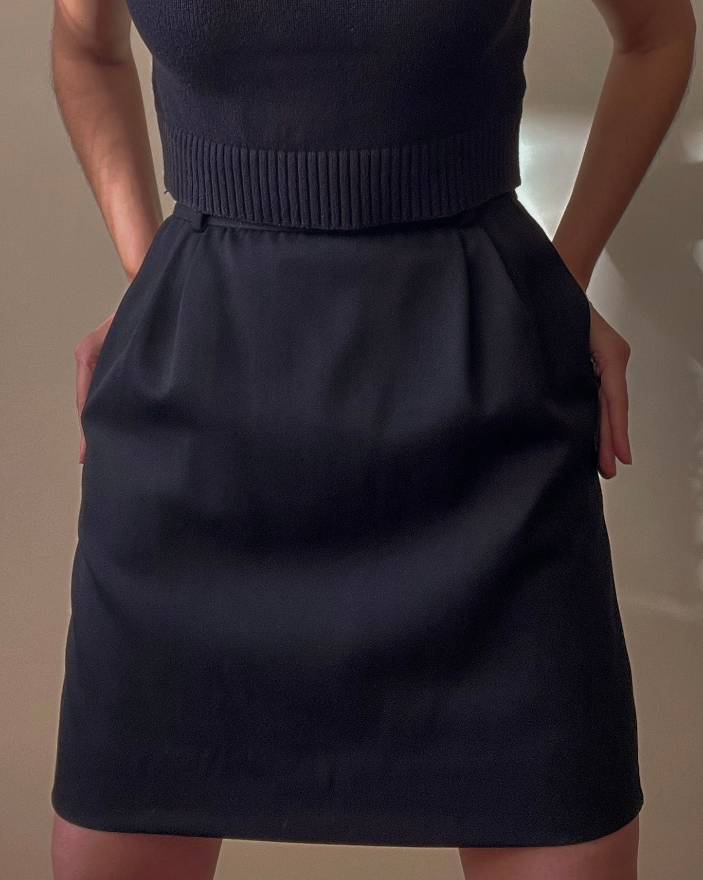Vintage Designer Valentino Studio Black Wool Skirt