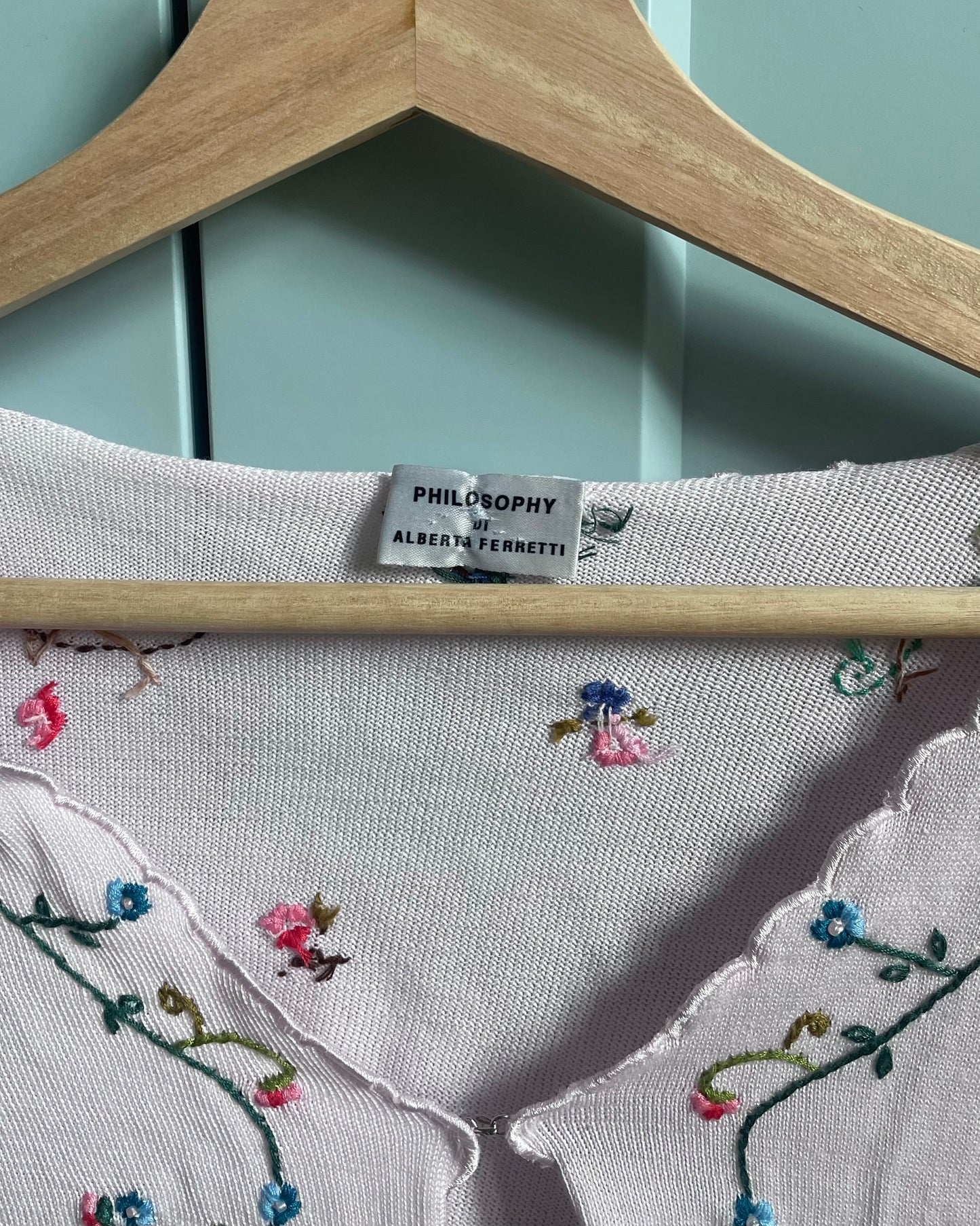 Vintage Designer Philosophy By Alberta Ferretti Embroidered Pink Cardigan