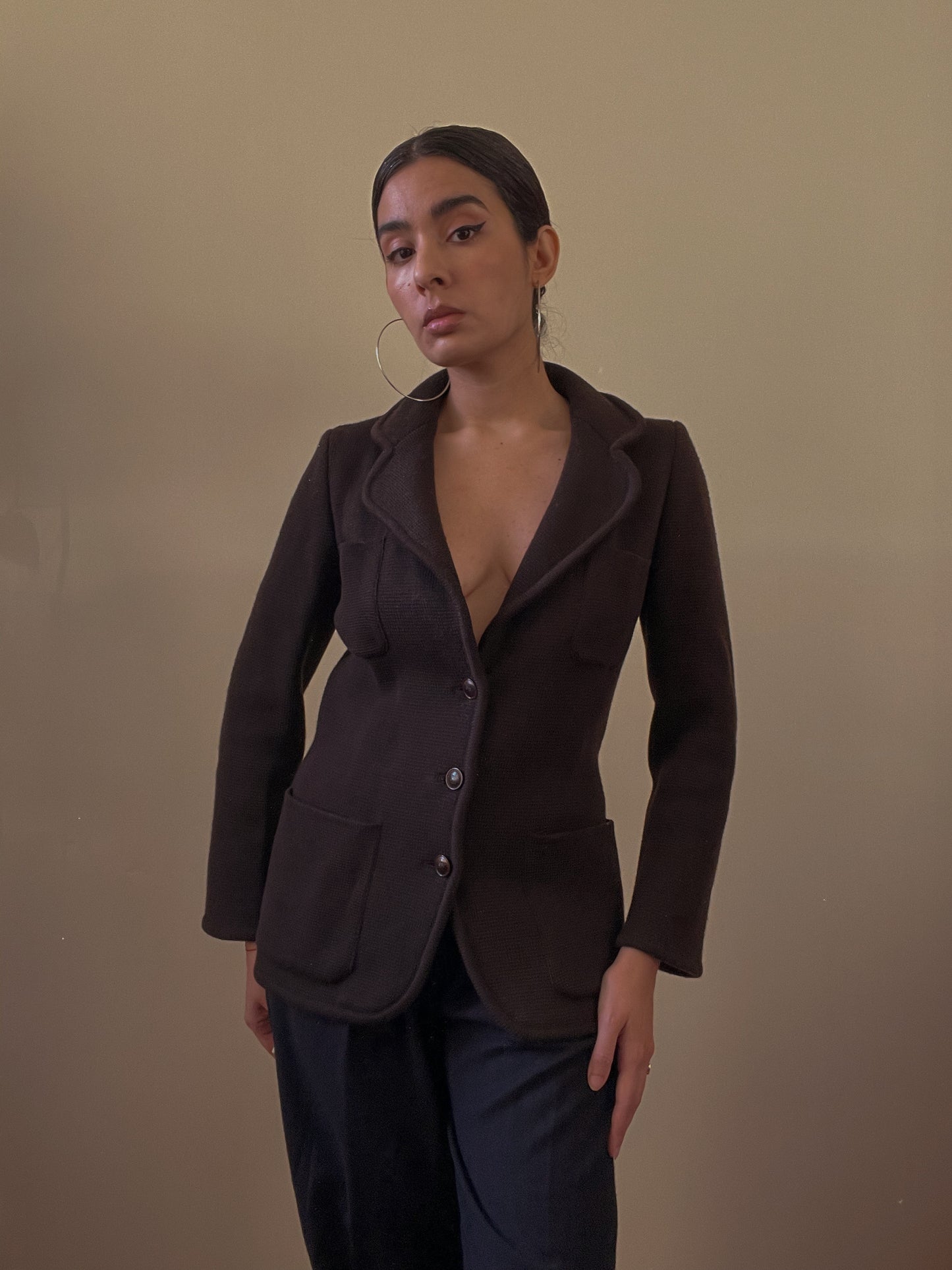Vintage Designer Yves Saint Laurent Brown Knit Blazer