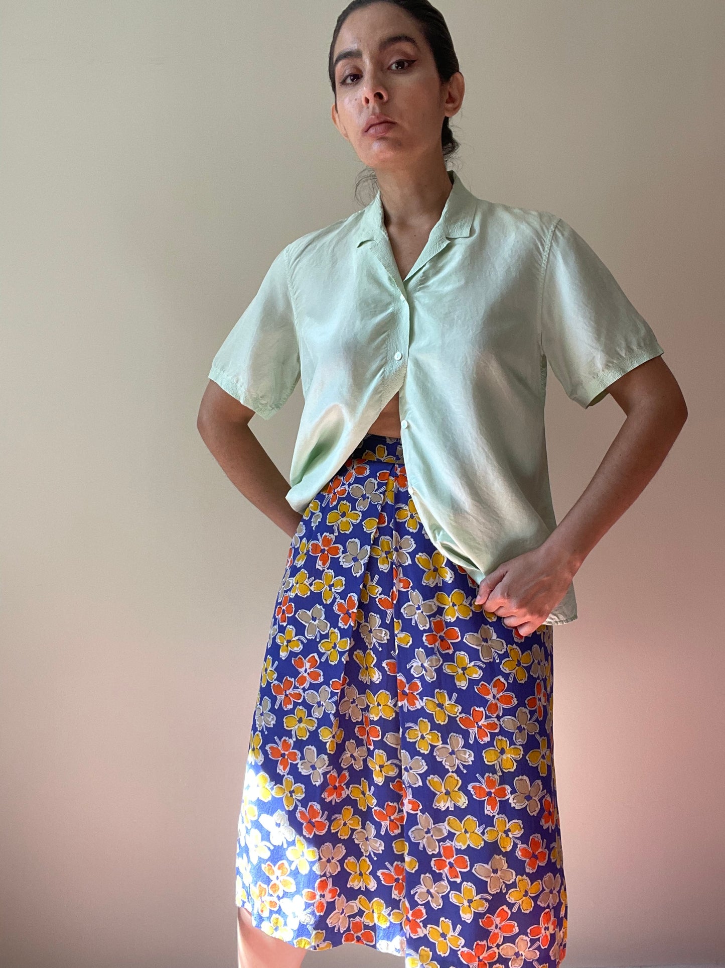 Vintage Floral Silk Skirt