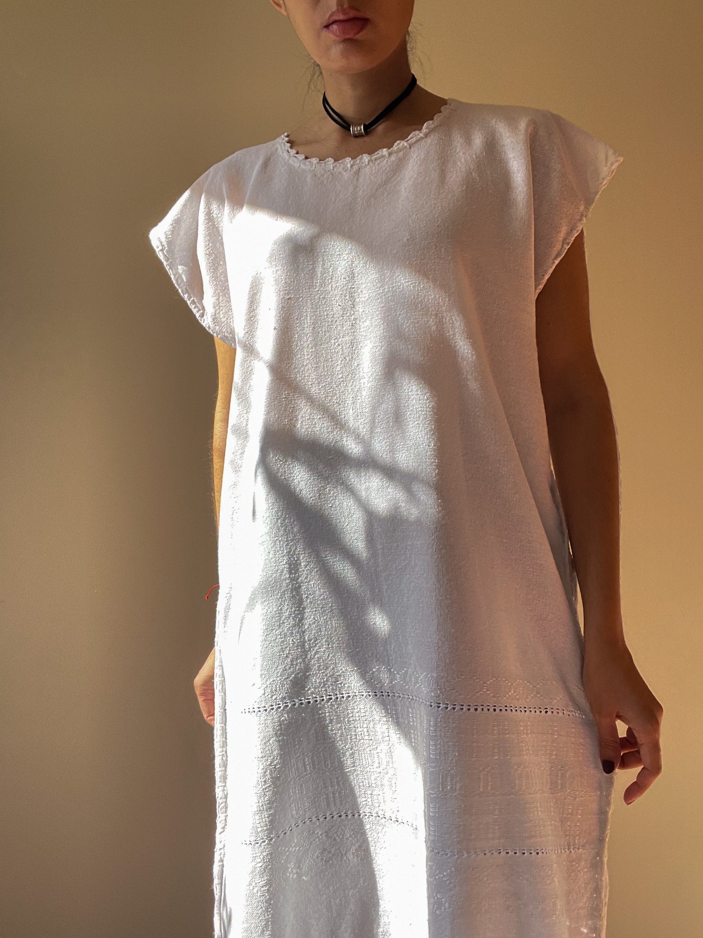 Handmade Midsummer Embroidered White Cotton Dress