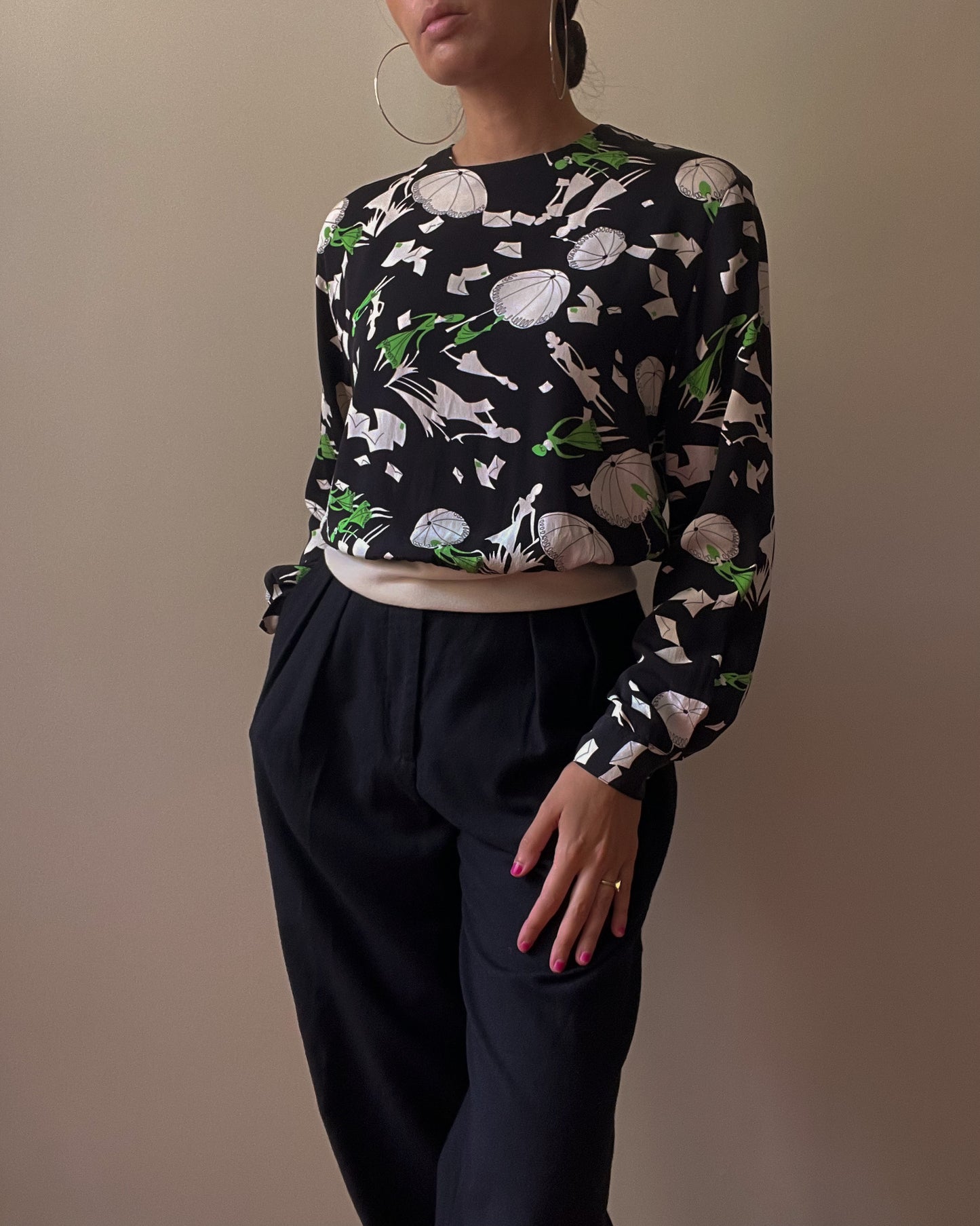 Vintage Designer Christian Dior Silk Print Top