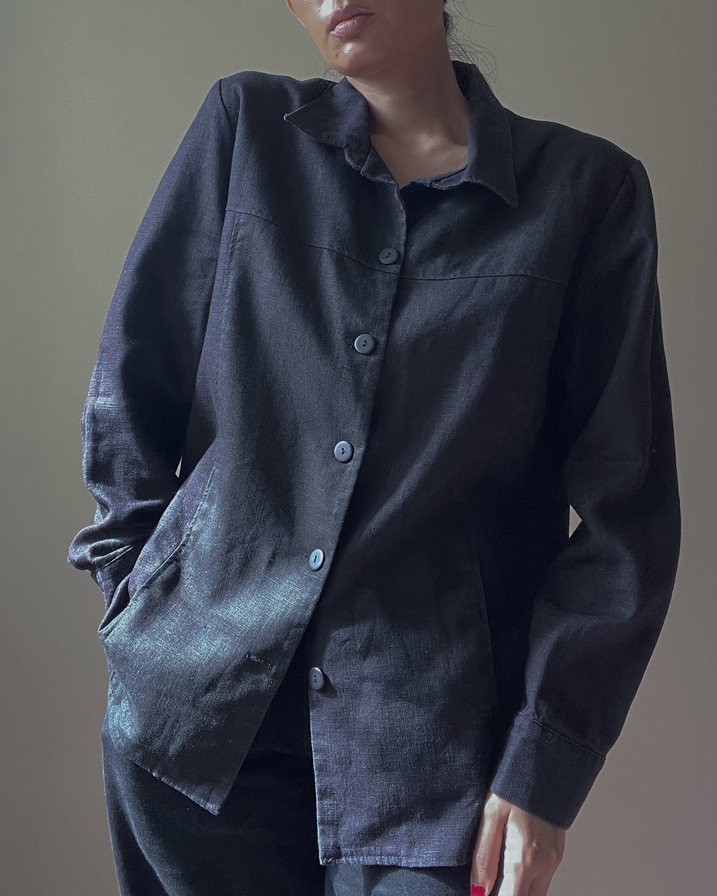 Vintage Black Boxy Linen Shirt