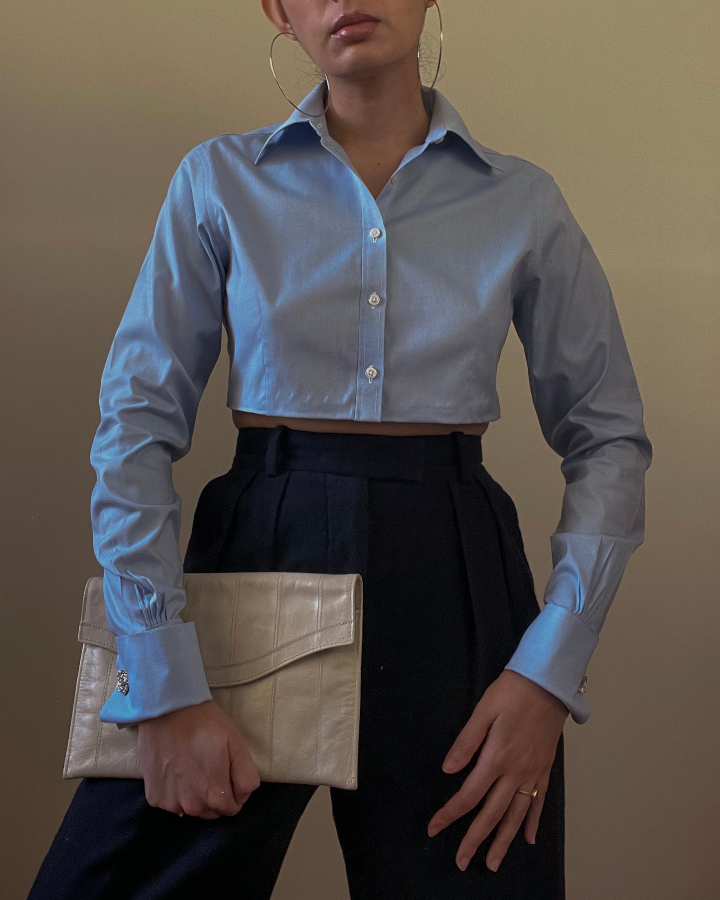 Vintage Brand Brooks Brothers Blue Cotton Cropped Cufflink Shirt