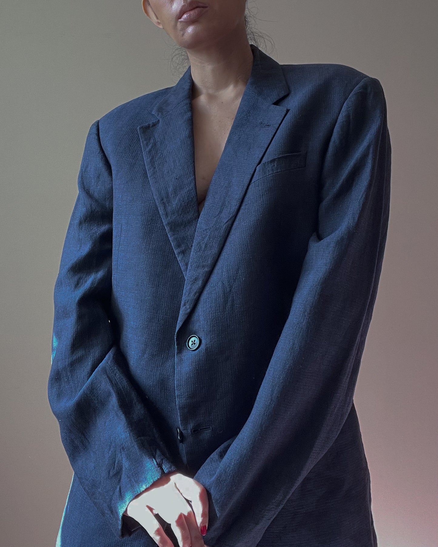 Vintage Oversized Navy Linen Blend Armani Blazer