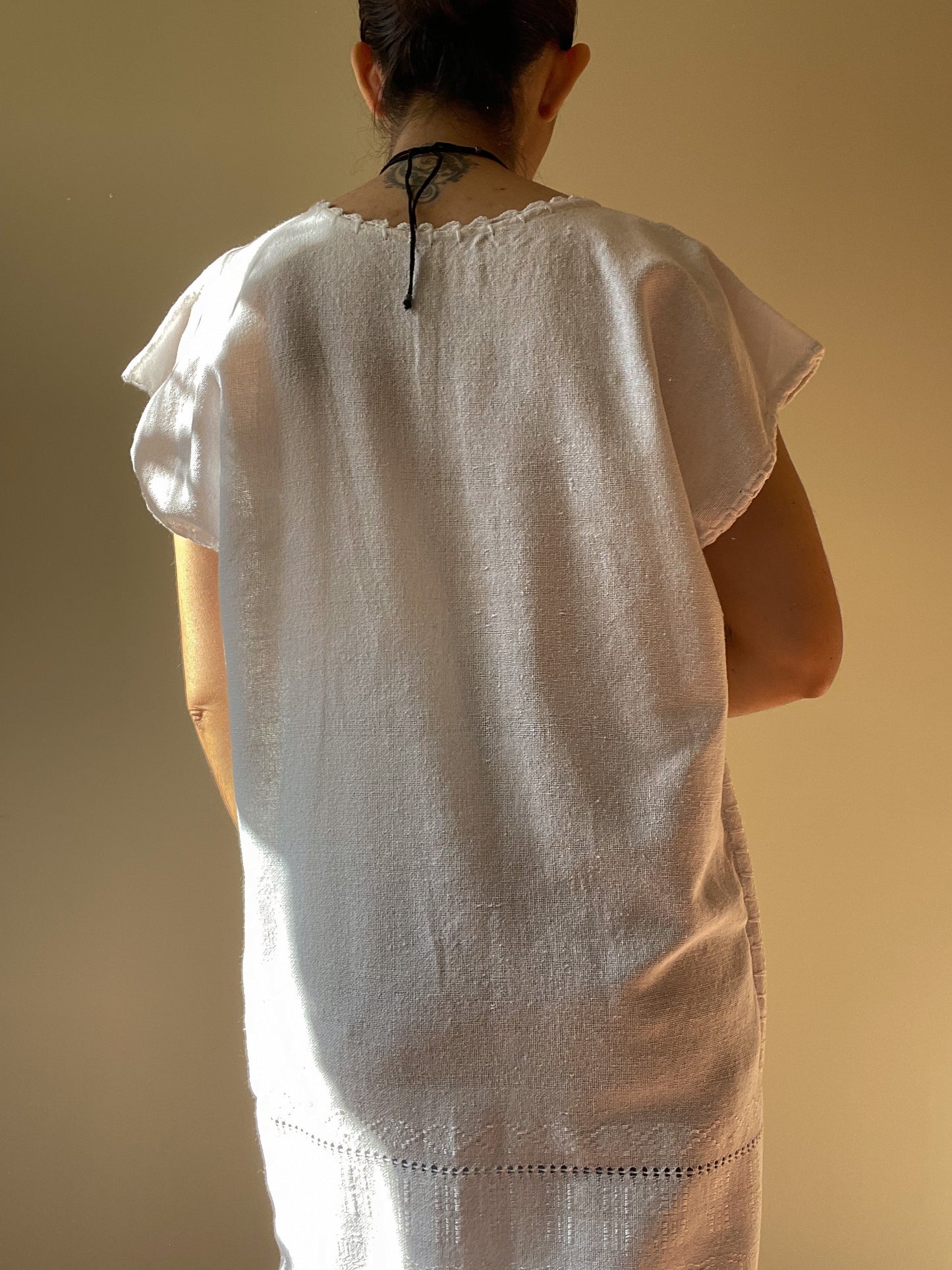 Handmade Midsummer Embroidered White Cotton Dress