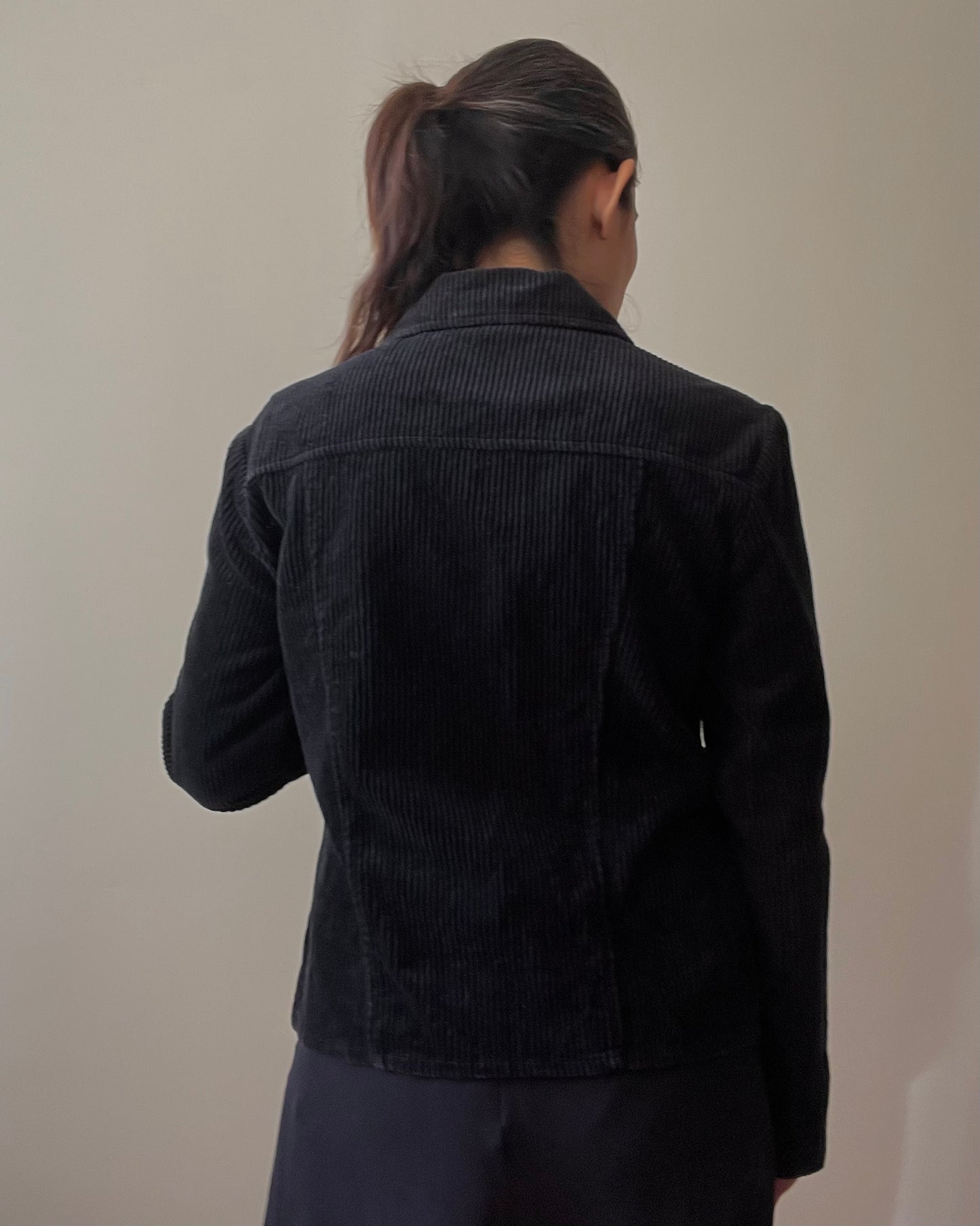 Vintage Black Cotton Corduroy Boxy Jacket
