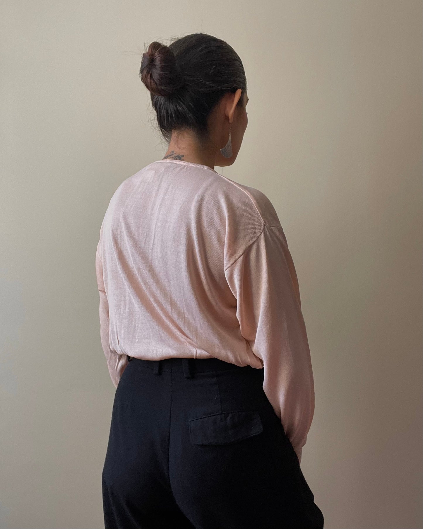 Vintage Designer Genny Maglia Pink Silk Henley Knit Top