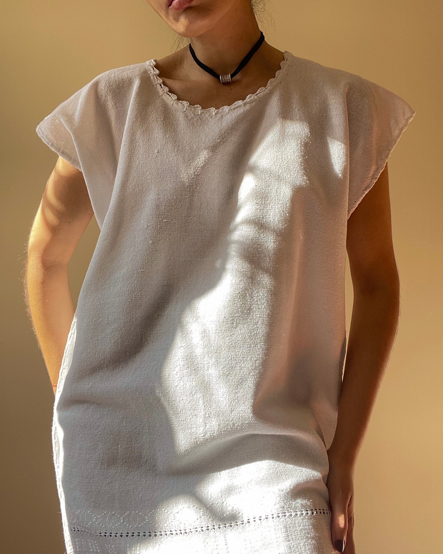 Handmade Midsummer Embroidered White Cotton Dress