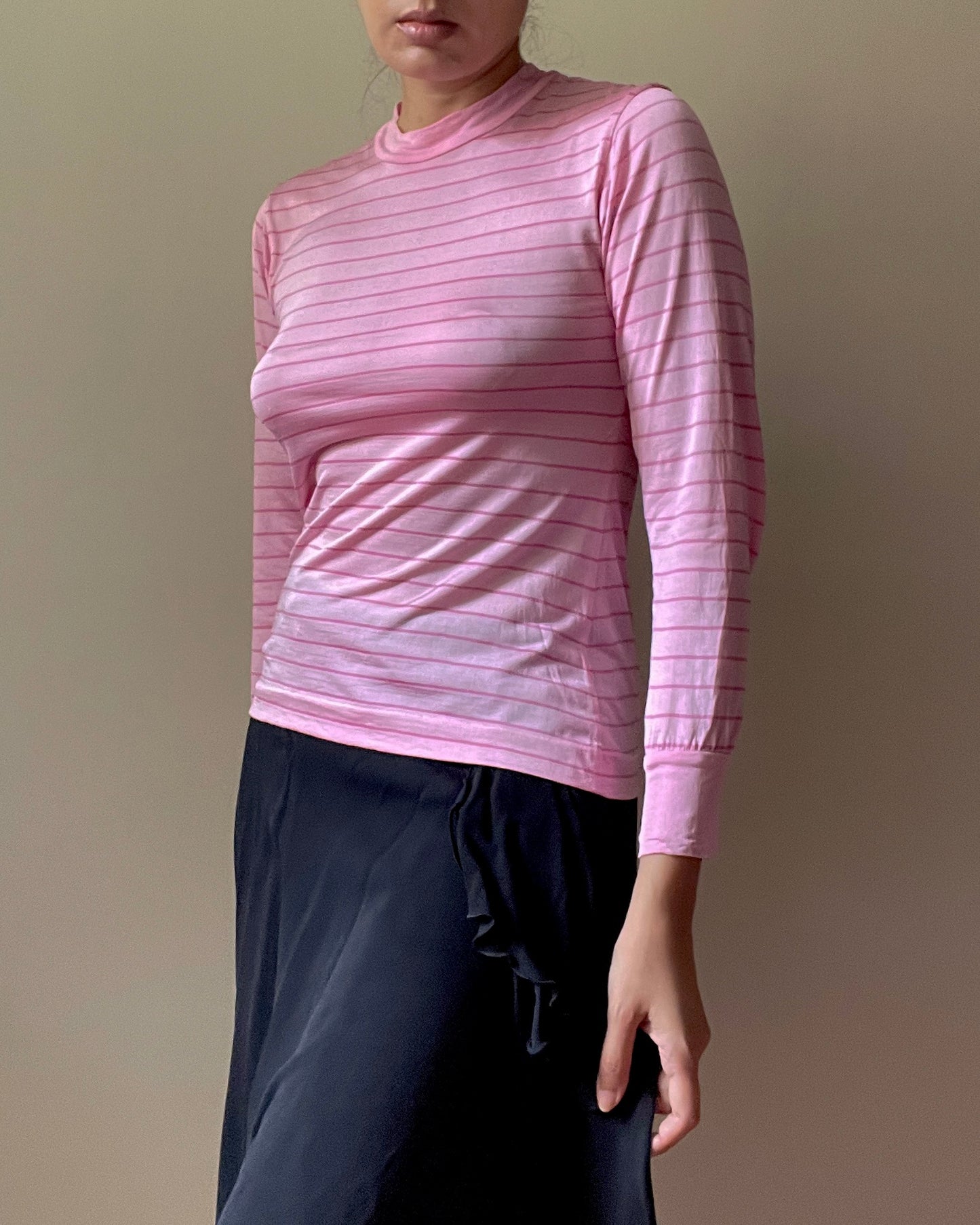 Vintage Silk Knit Stripe Crewneck Top