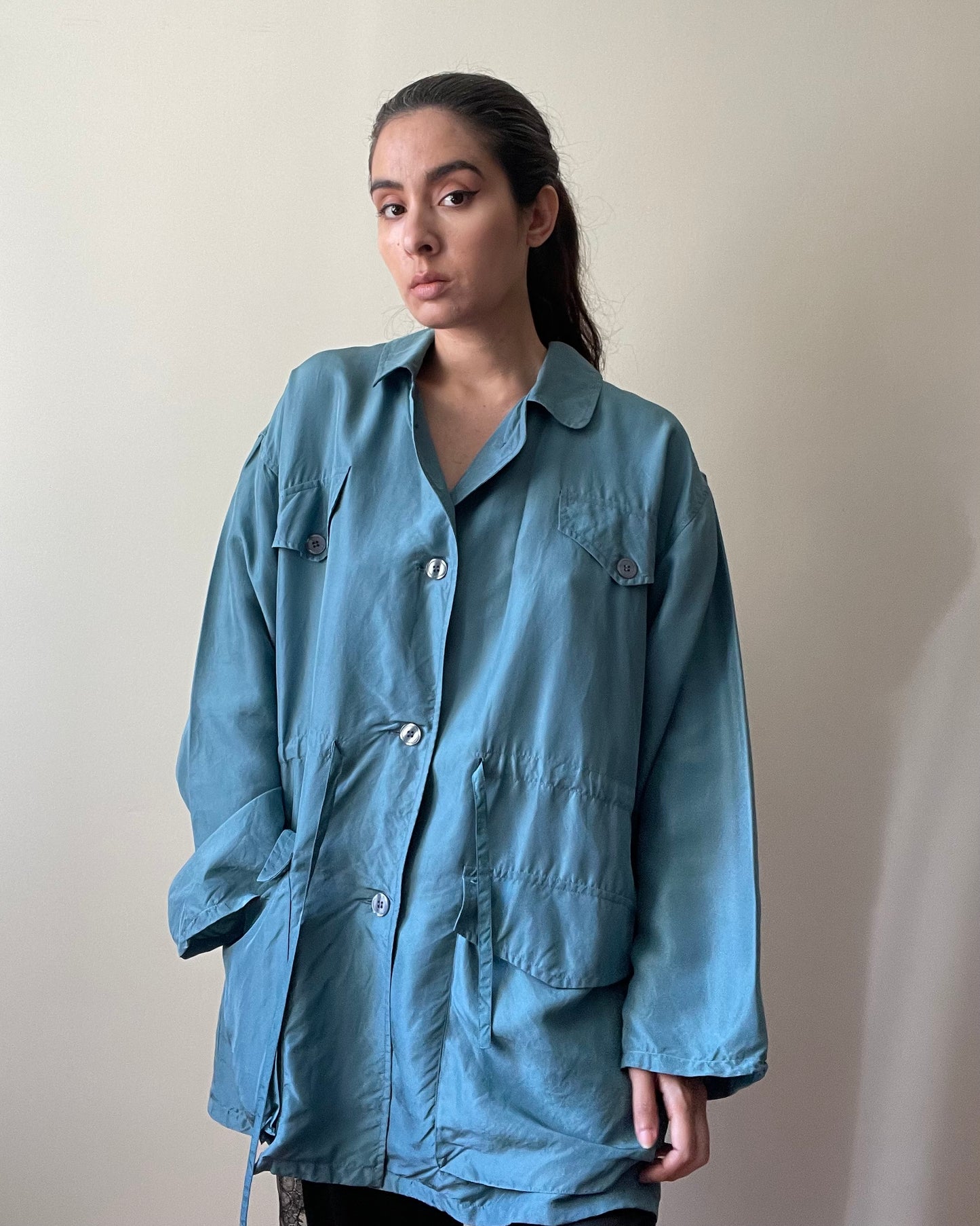 Vintage Fantastic Girl Blue Silk Windbreaker Jacket