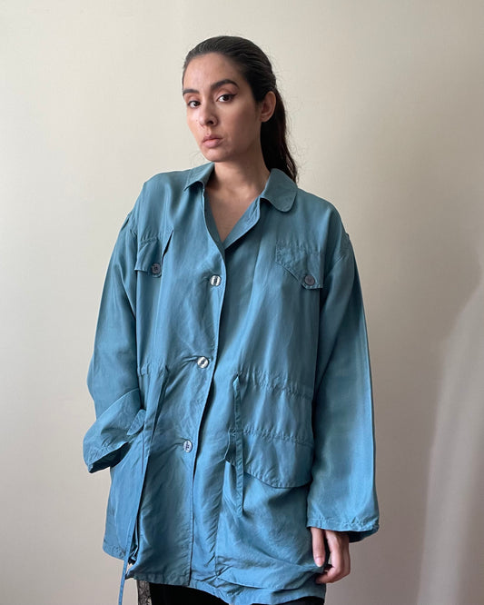 Vintage Fantastic Girl Blue Silk Windbreaker Jacket