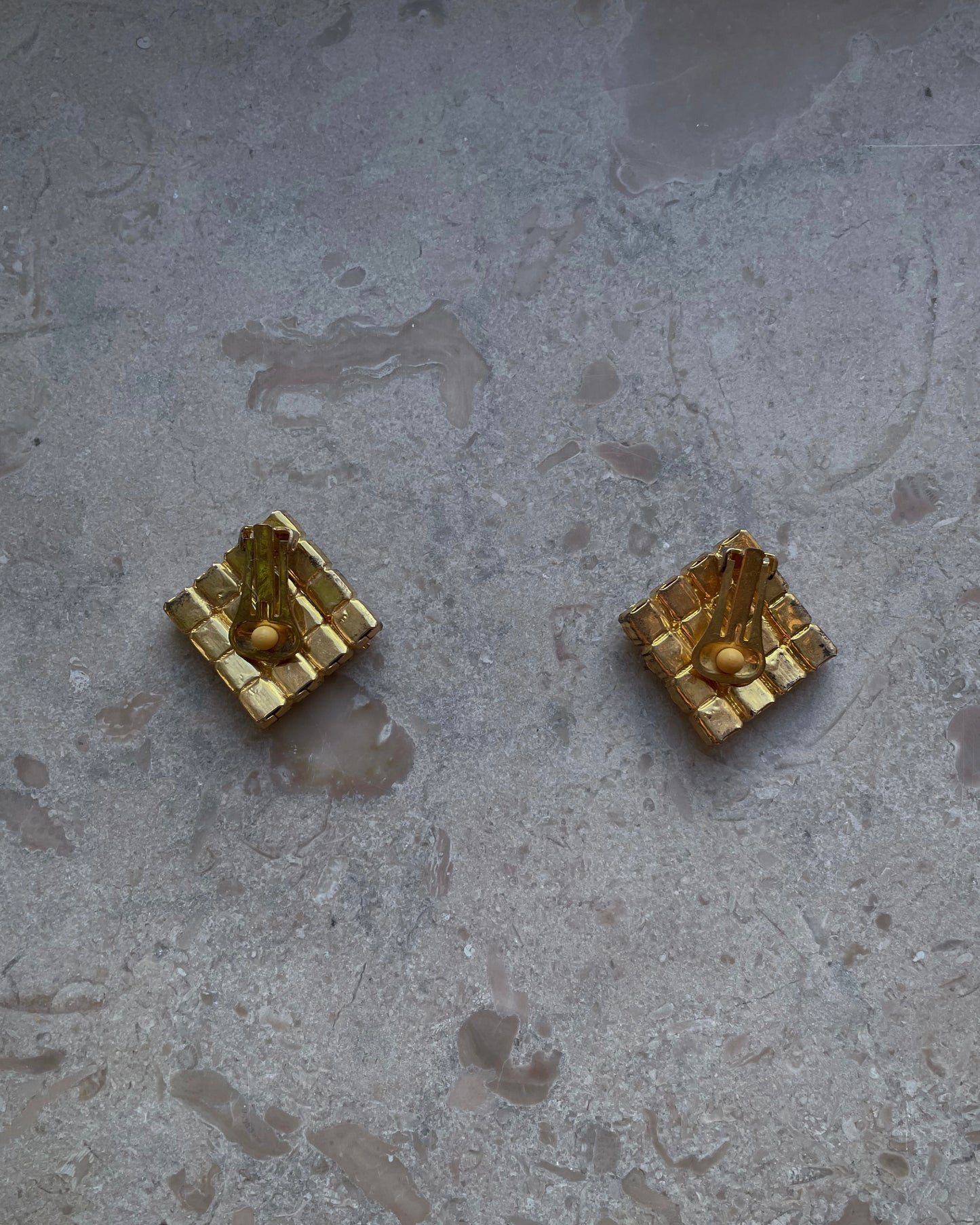 Vintage Golden Crystal Grid Clip Earrings