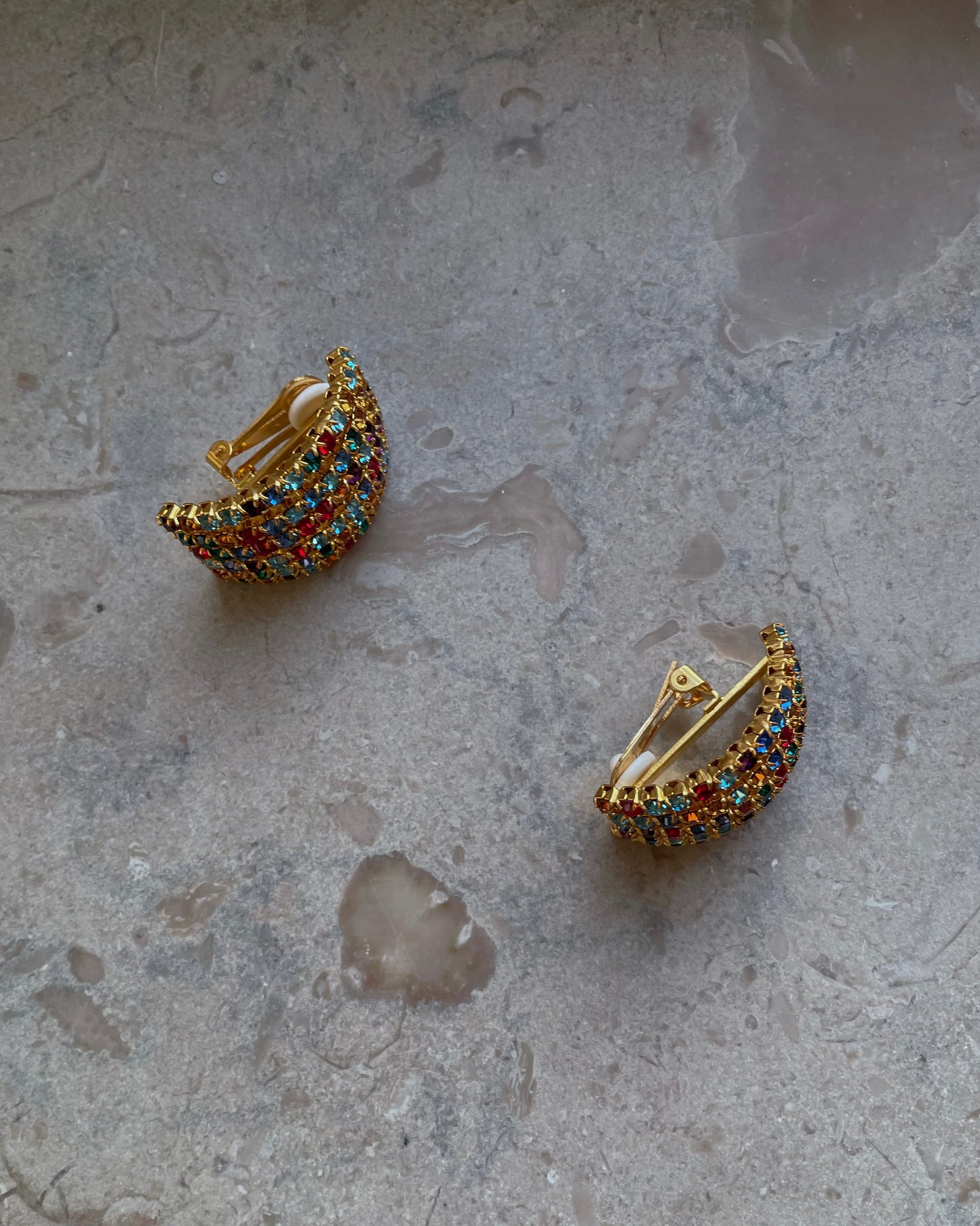 Vintage Multicolor Crystal Clip Earrings