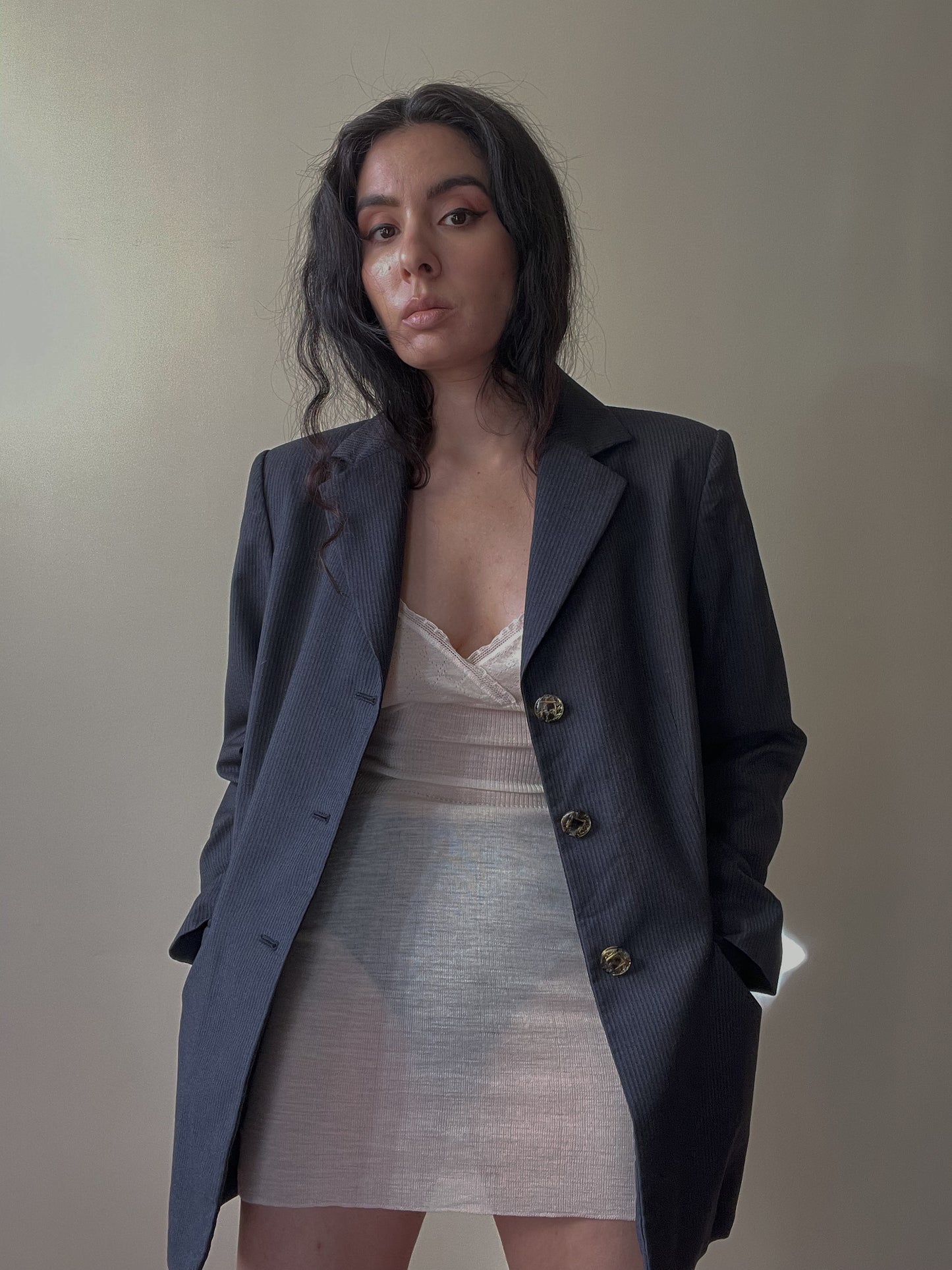 Vintage Designer Gianfranco Ferré Studio Navy Wool Stripe Skirt Suit
