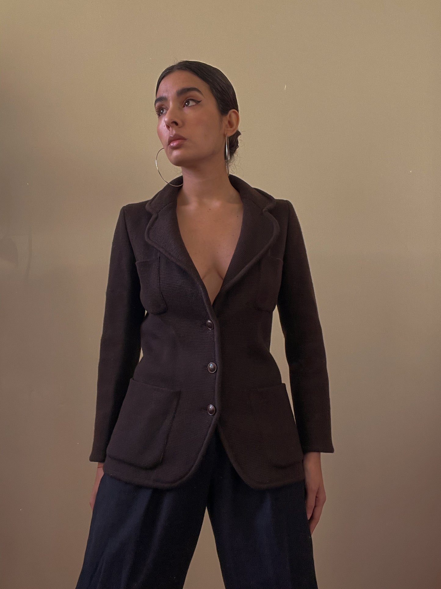 Vintage Designer Yves Saint Laurent Brown Knit Blazer