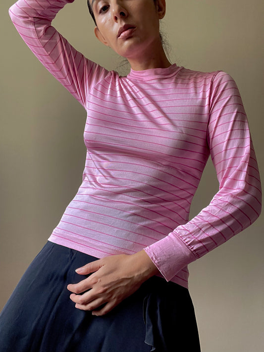 Vintage Silk Knit Stripe Crewneck Top
