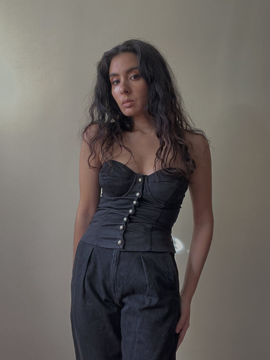Vintage Designer Miss Sixty Collection Black Cotton Corset