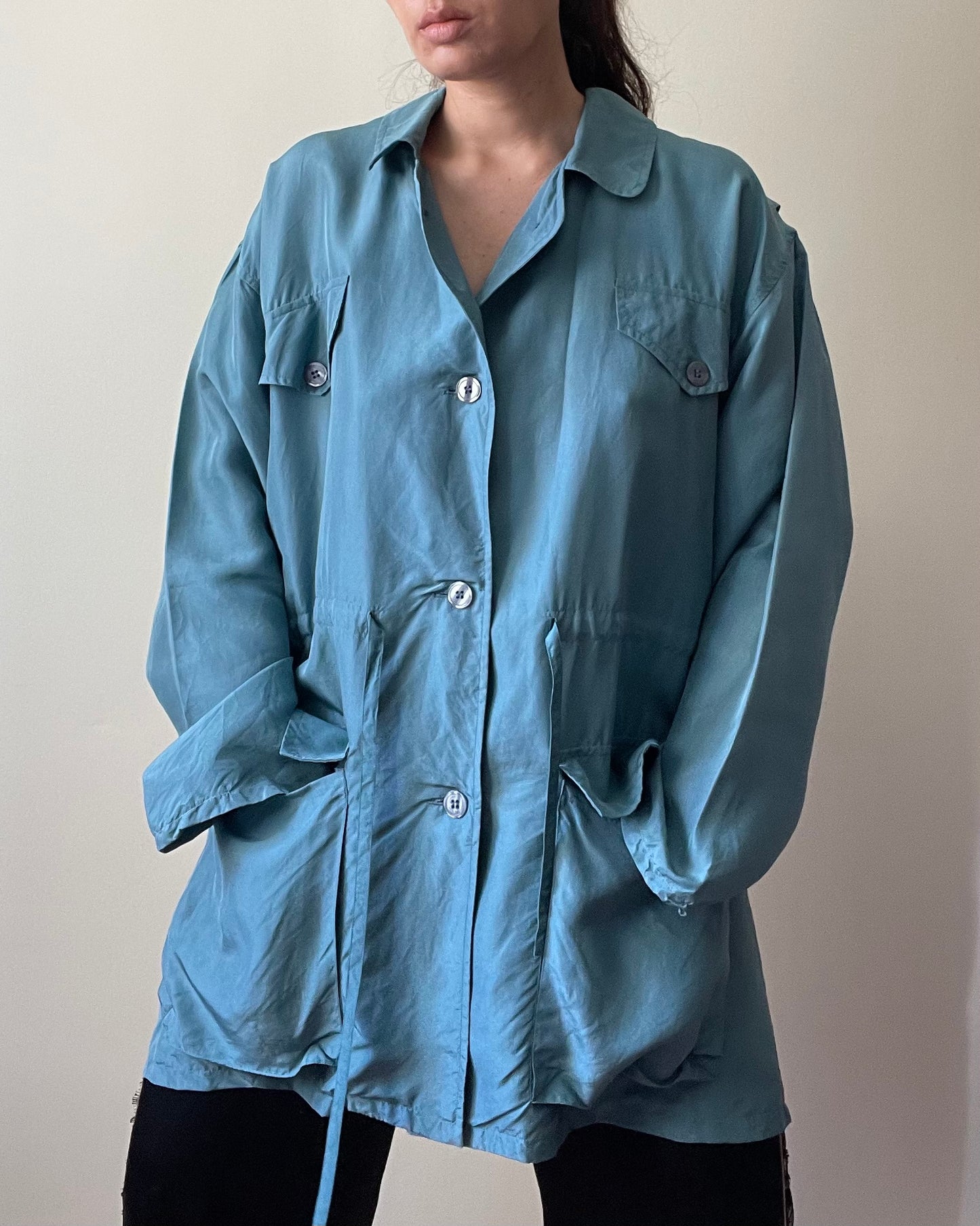 Vintage Fantastic Girl Blue Silk Windbreaker Jacket