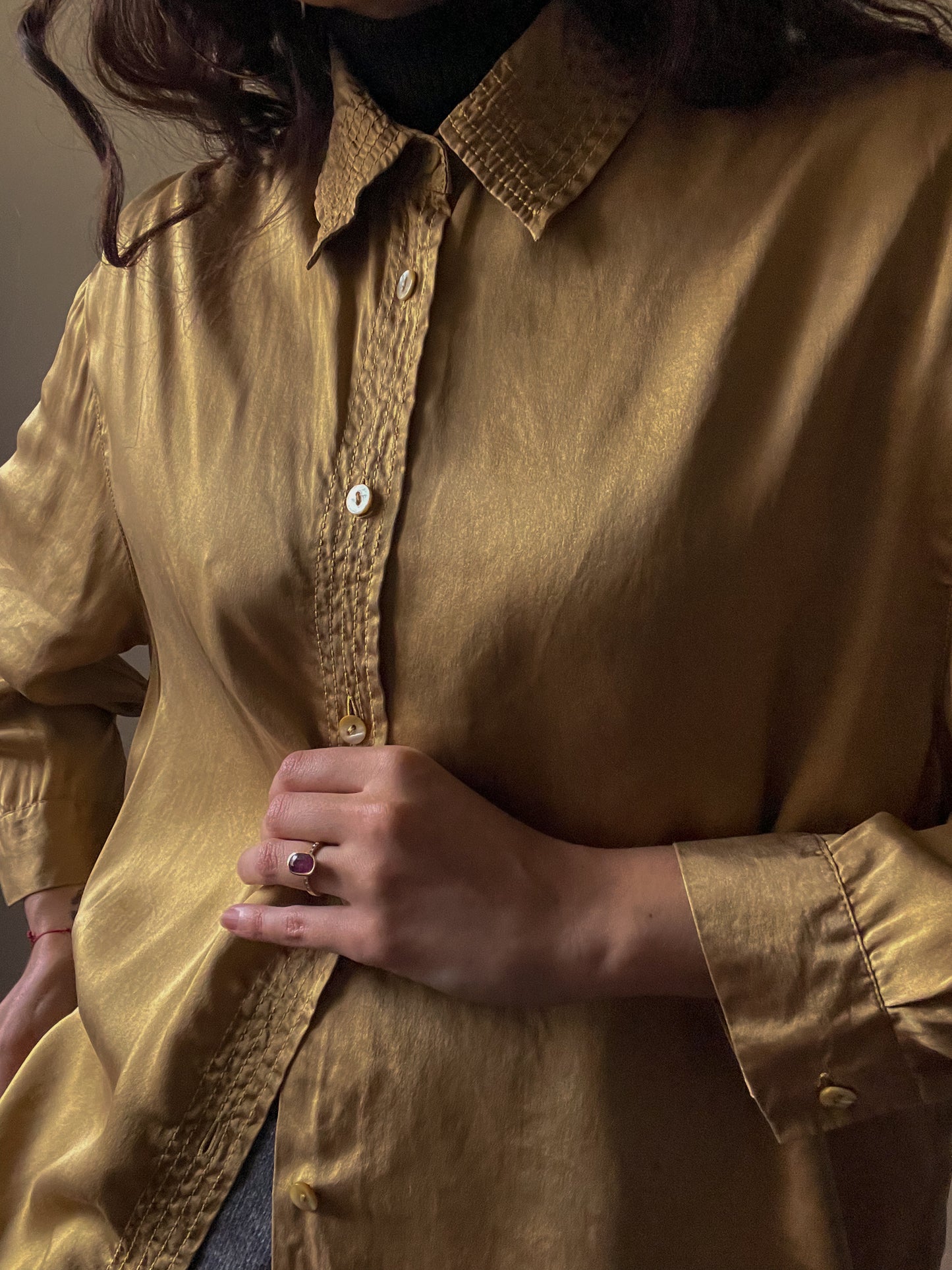 Vintage Designer Luisa Spagnoli Gold Satin Silk Top