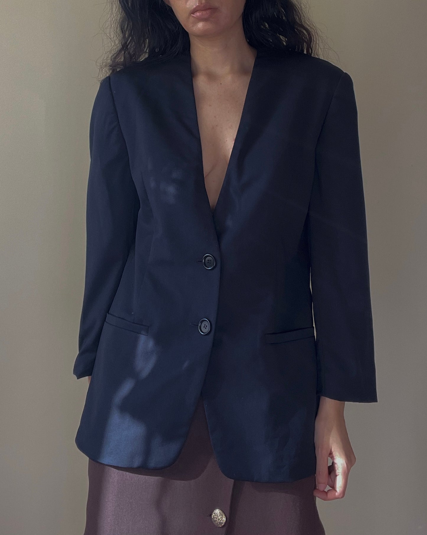 Vintage Designer Les Copains Collarless Feminine Navy Blazer