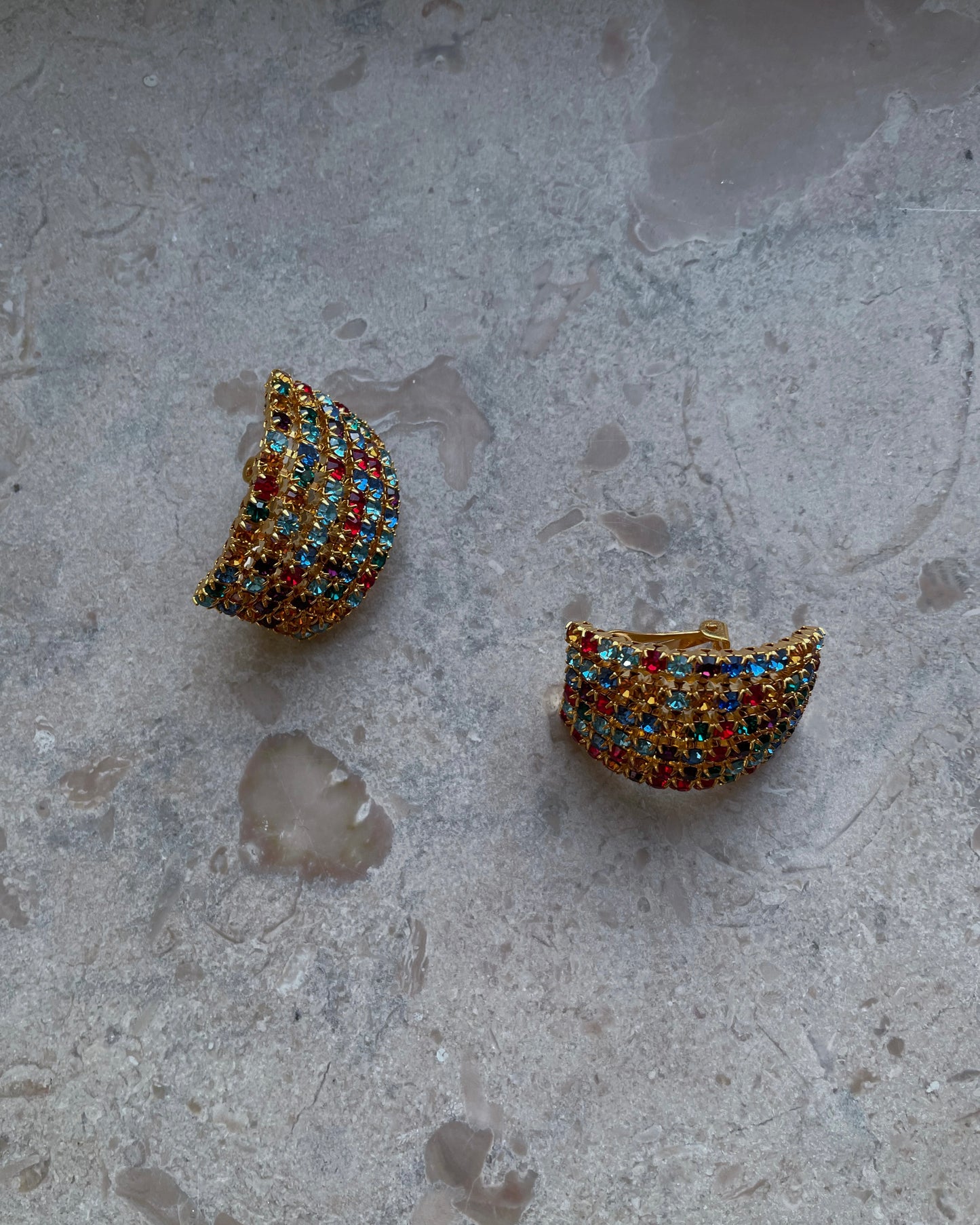Vintage Multicolor Crystal Clip Earrings